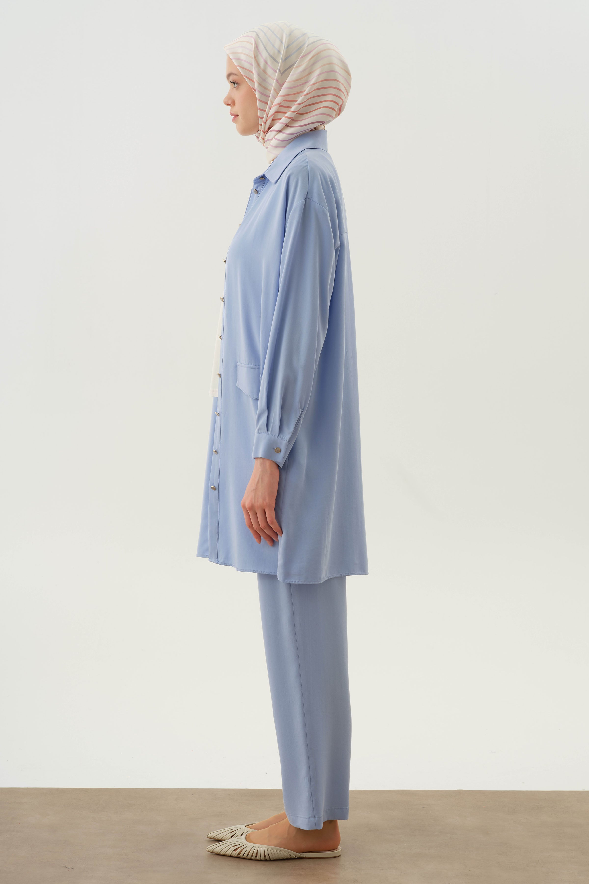 Arka Bel Lastikli Pantolon - Açık Mavi TUGBA