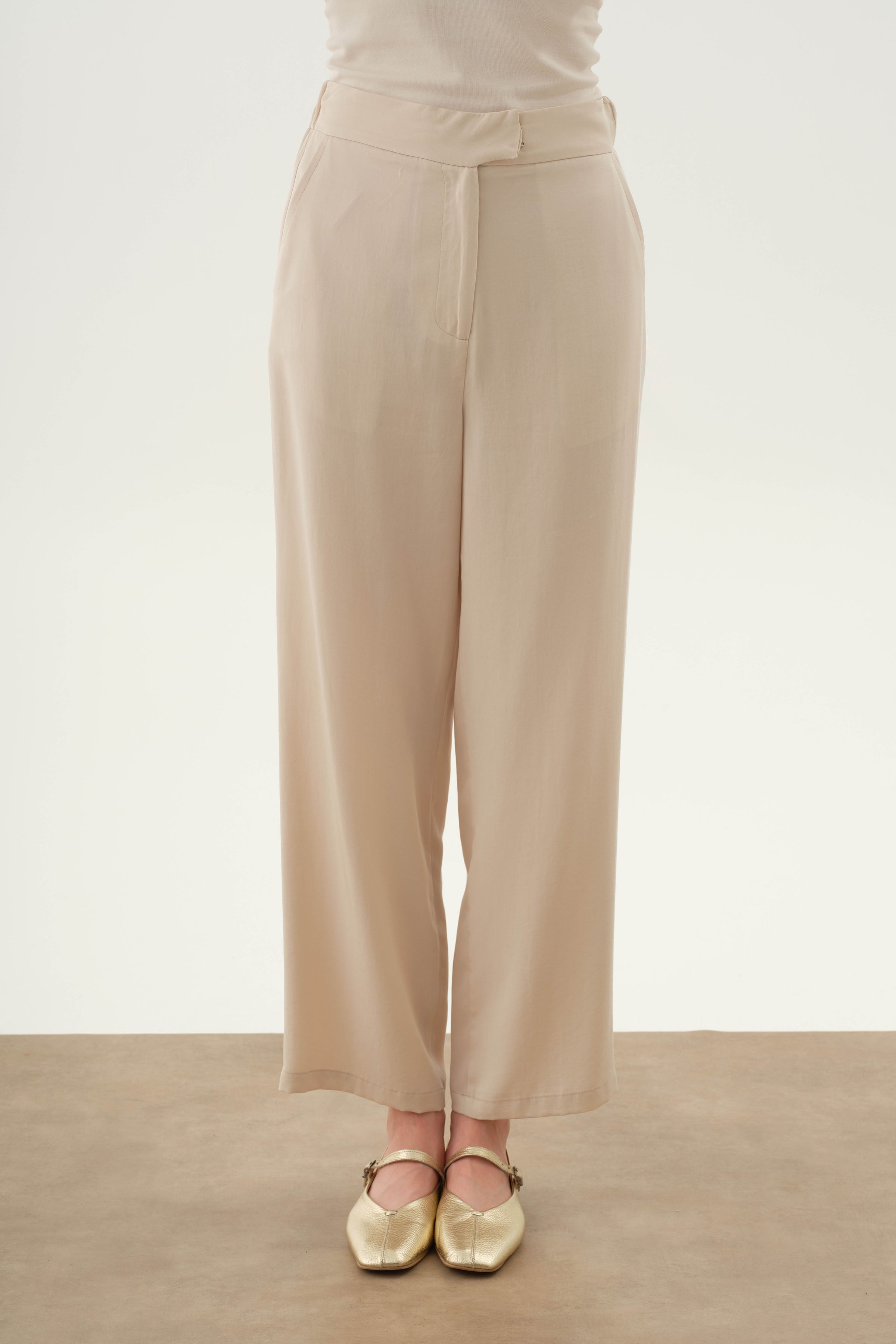 Arka Bel Lastikli Pantolon - Bej TUGBA