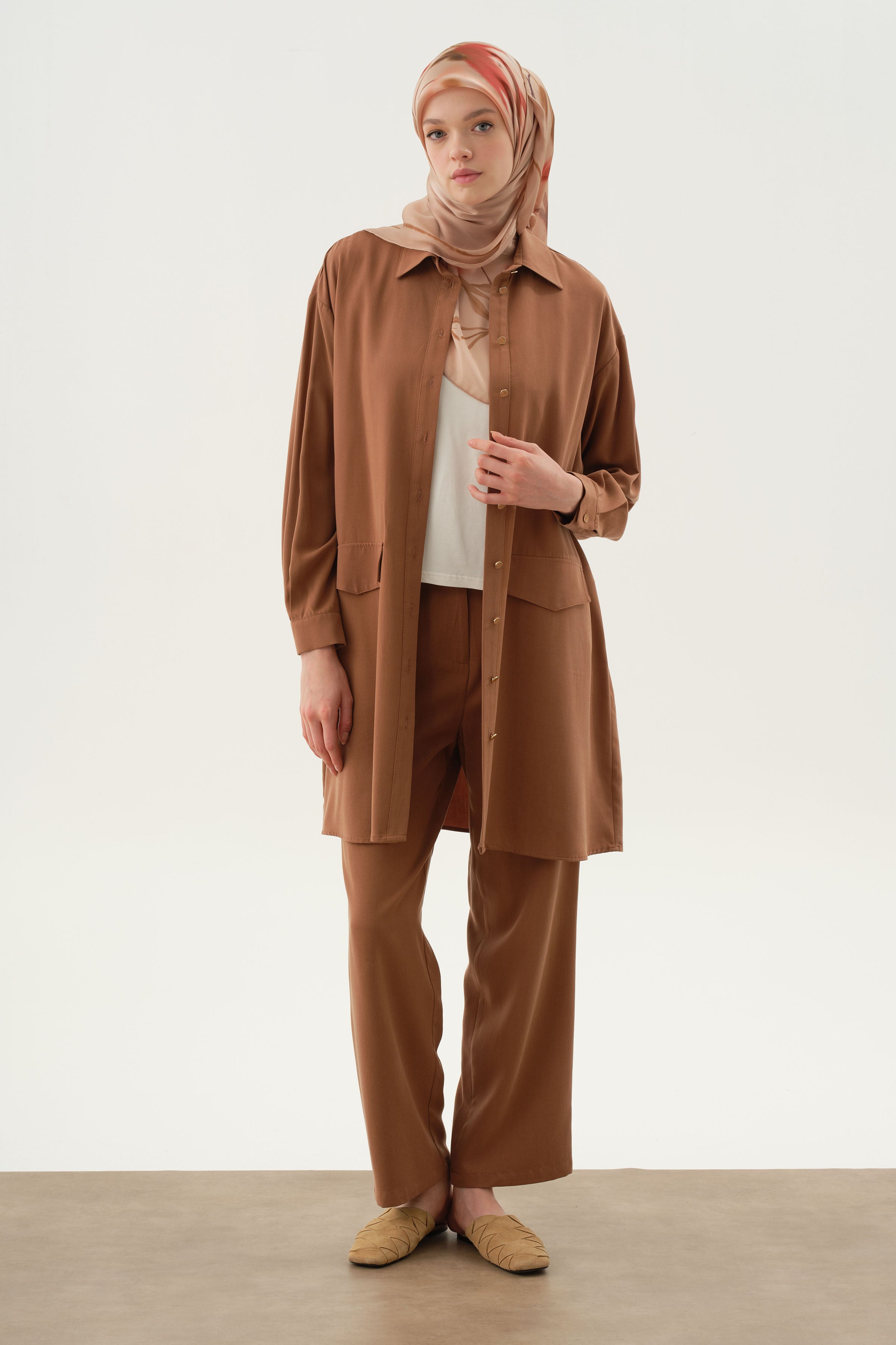 Arka Bel Lastikli Pantolon - Kahve TUGBA