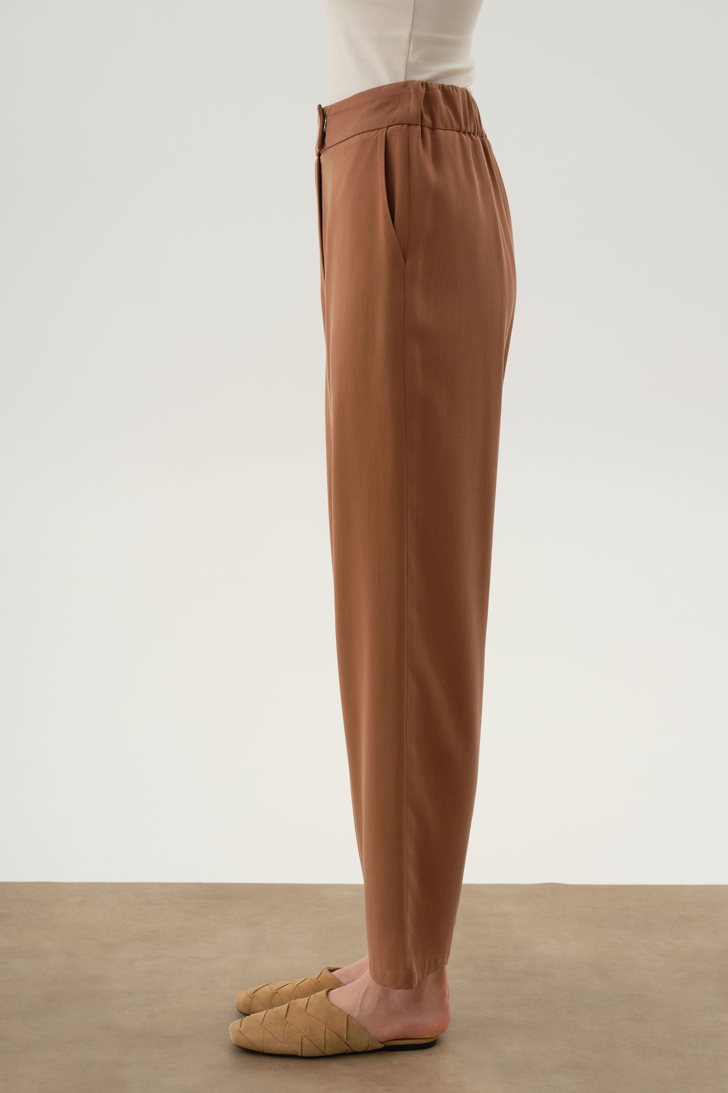 Arka Bel Lastikli Pantolon - Kahve TUGBA