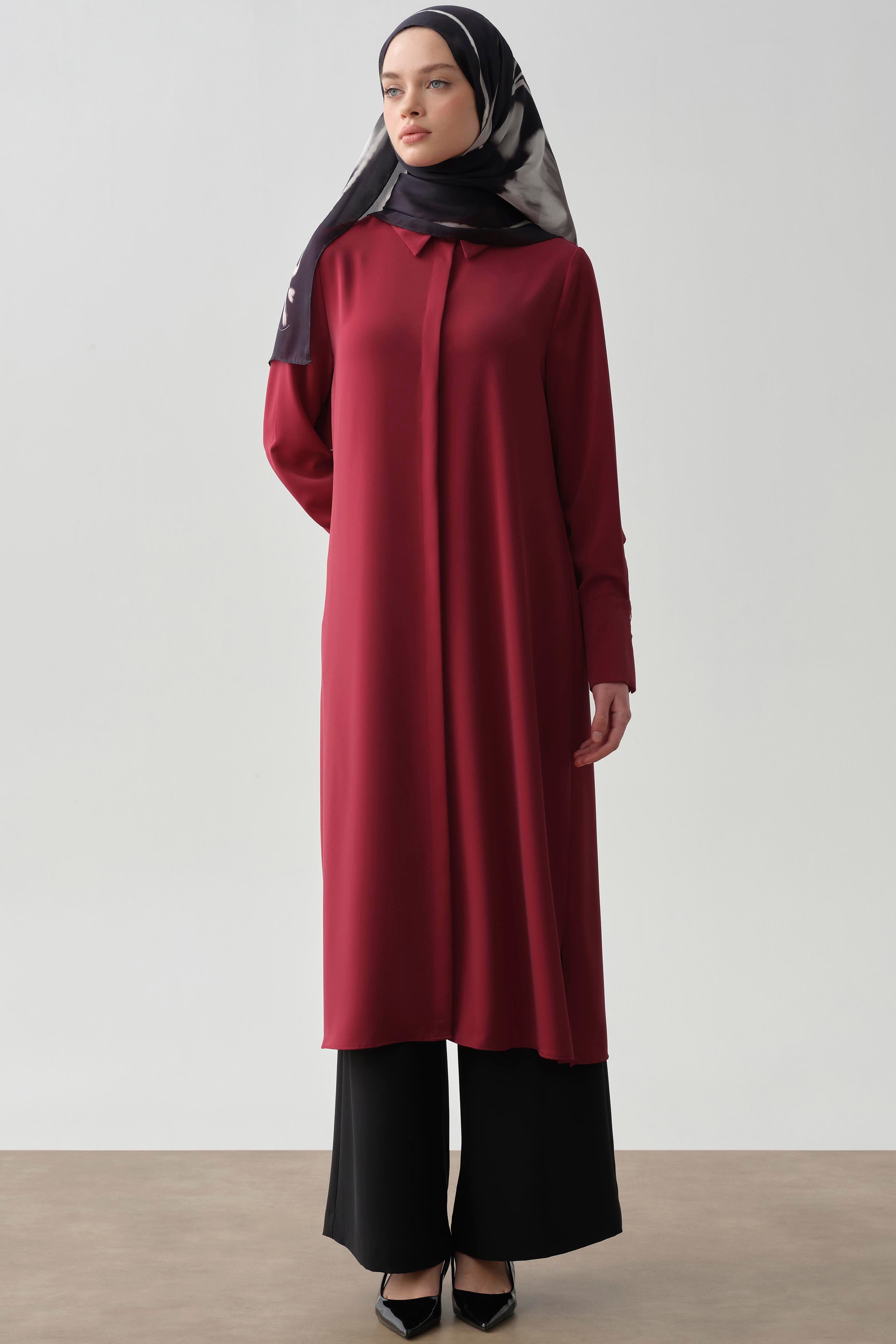 Arka Rüzgarlıklı Tunik - Kırmızı TUGBA