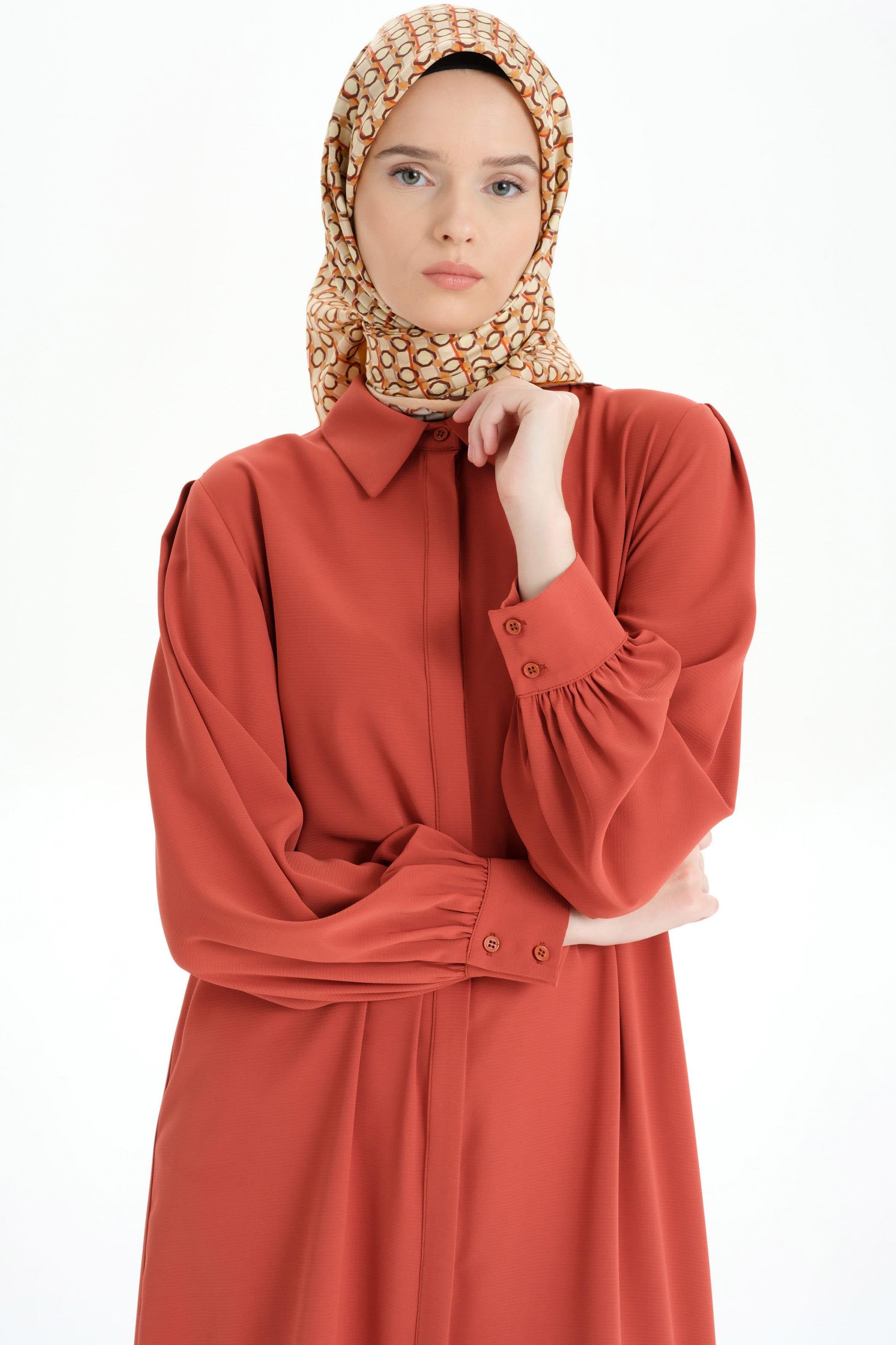 Arkası Pilise Detaylı Tunik - Kiremit TUGBA