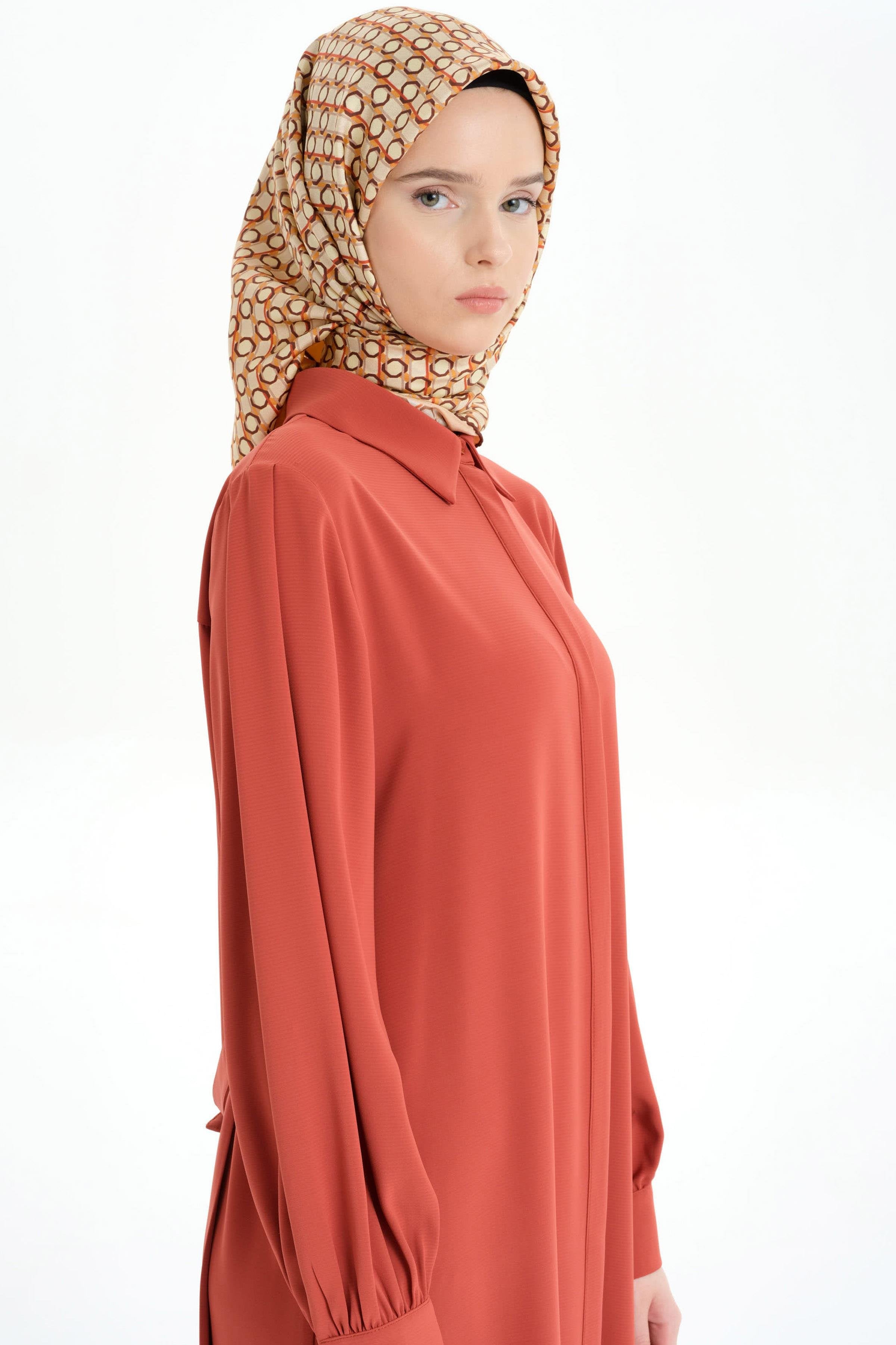 Arkası Pilise Detaylı Tunik - Kiremit TUGBA