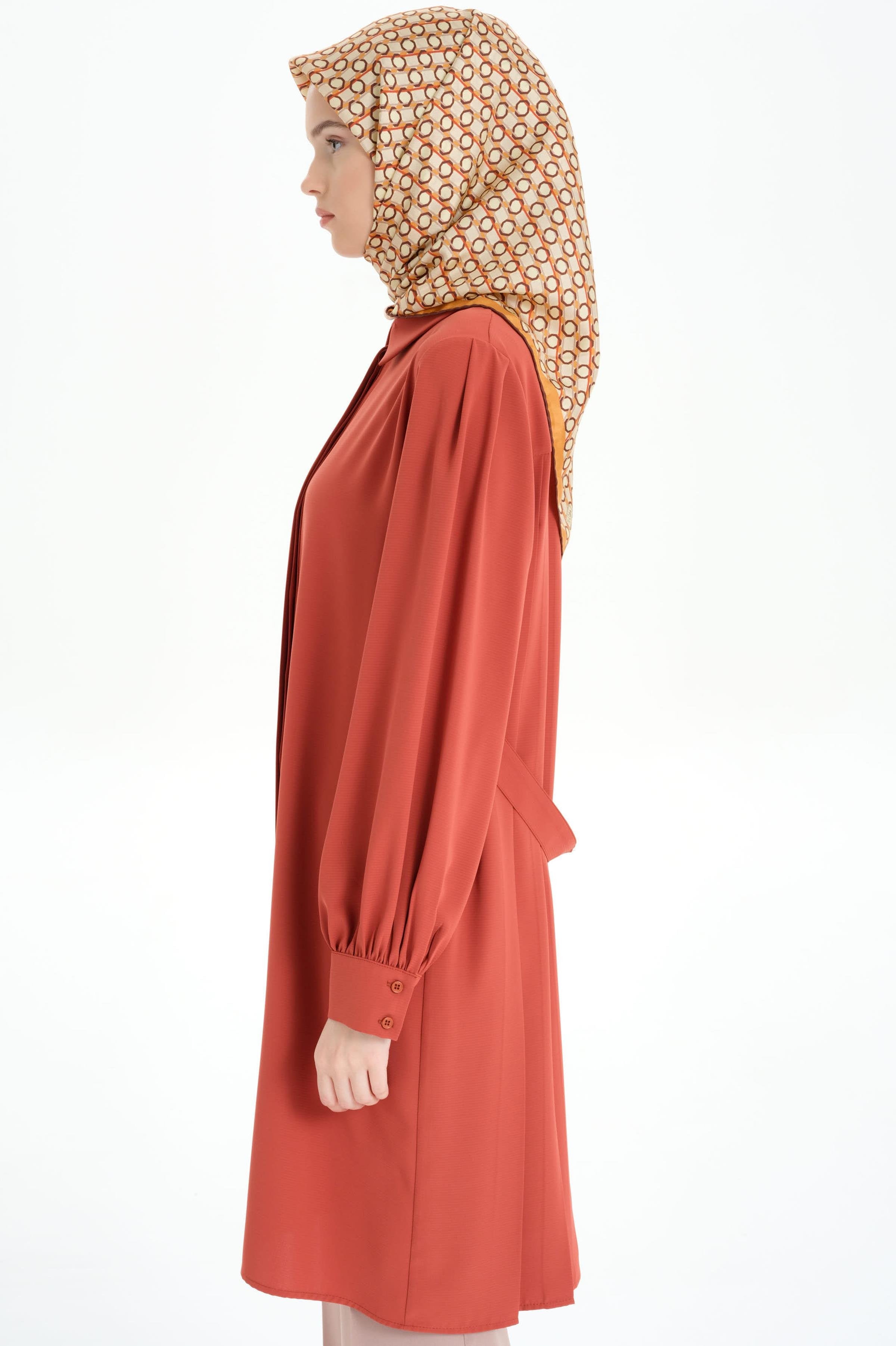 Arkası Pilise Detaylı Tunik - Kiremit TUGBA