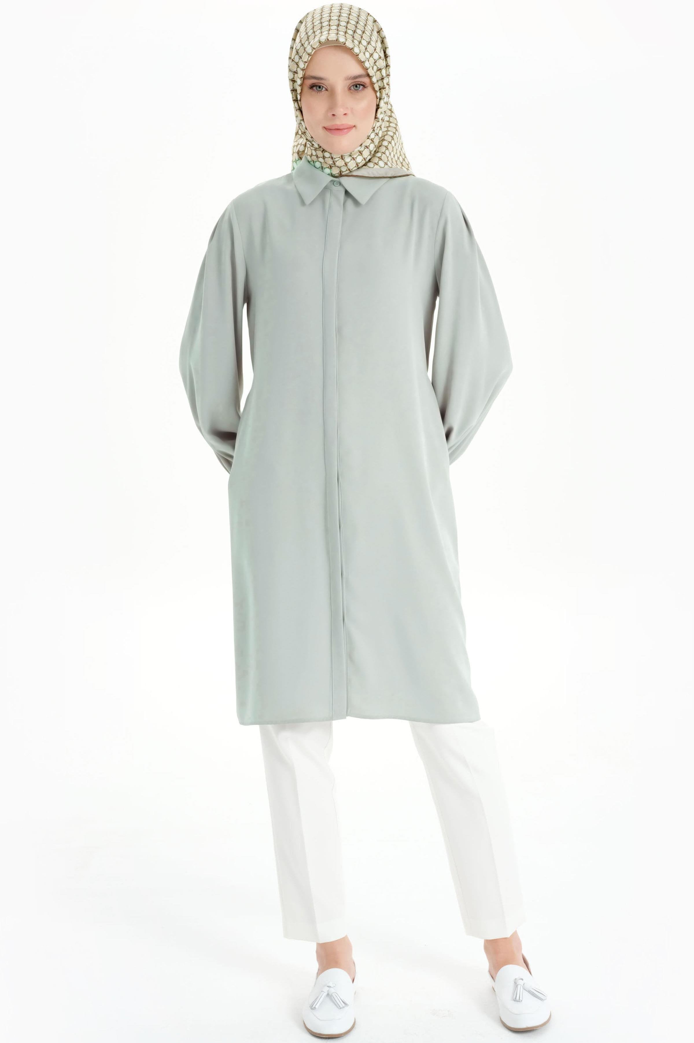 Arkası Pilise Detaylı Tunik - Olive TUGBA