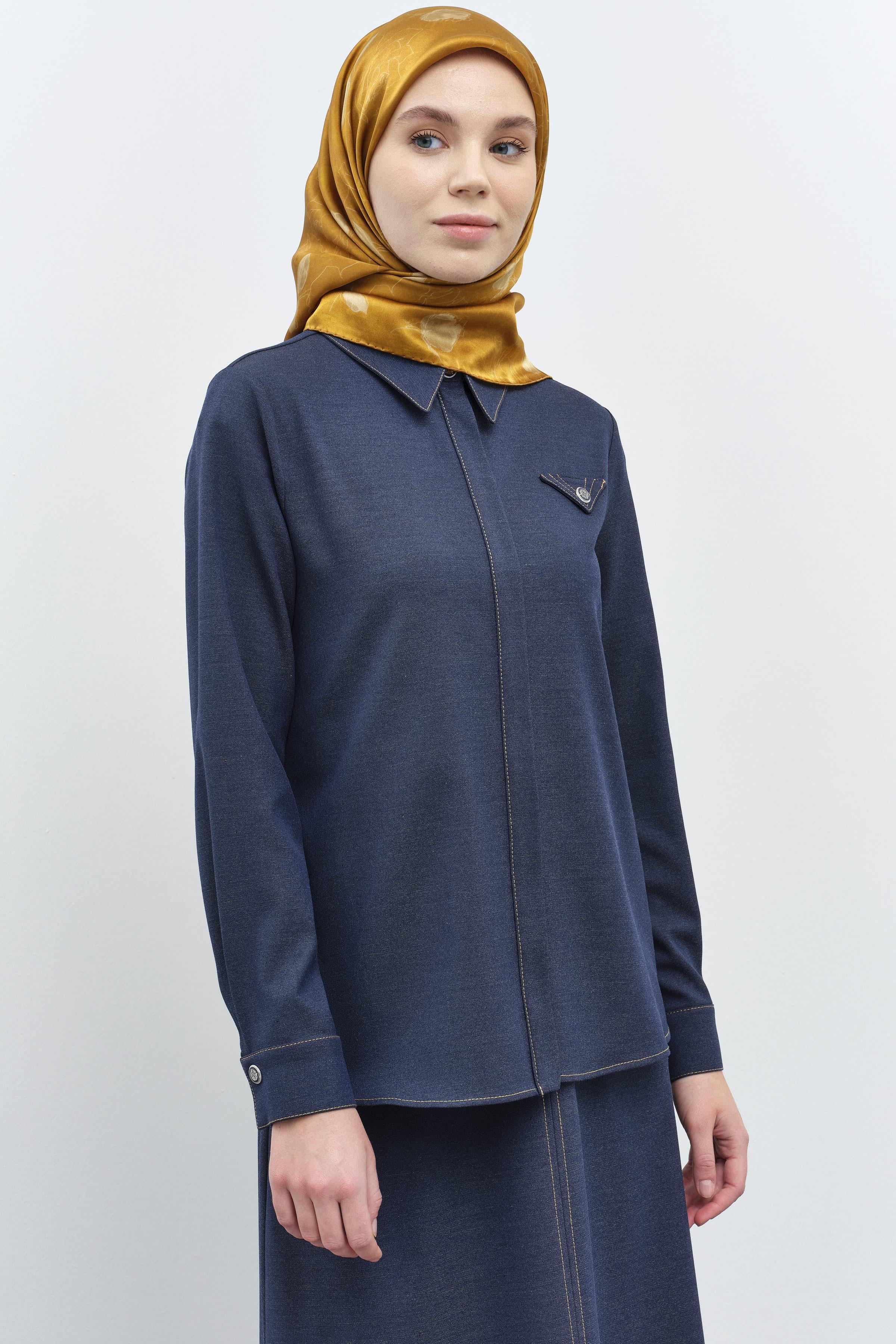 Arma Çıtçıtlı Gizli Patlı Gömlek - İndigo TUGBA
