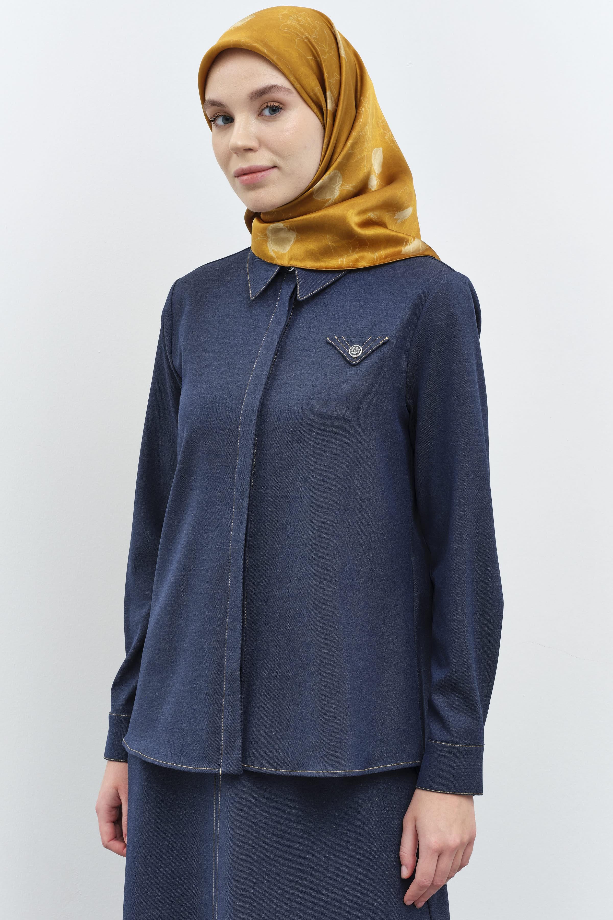 Arma Çıtçıtlı Gizli Patlı Gömlek - İndigo TUGBA