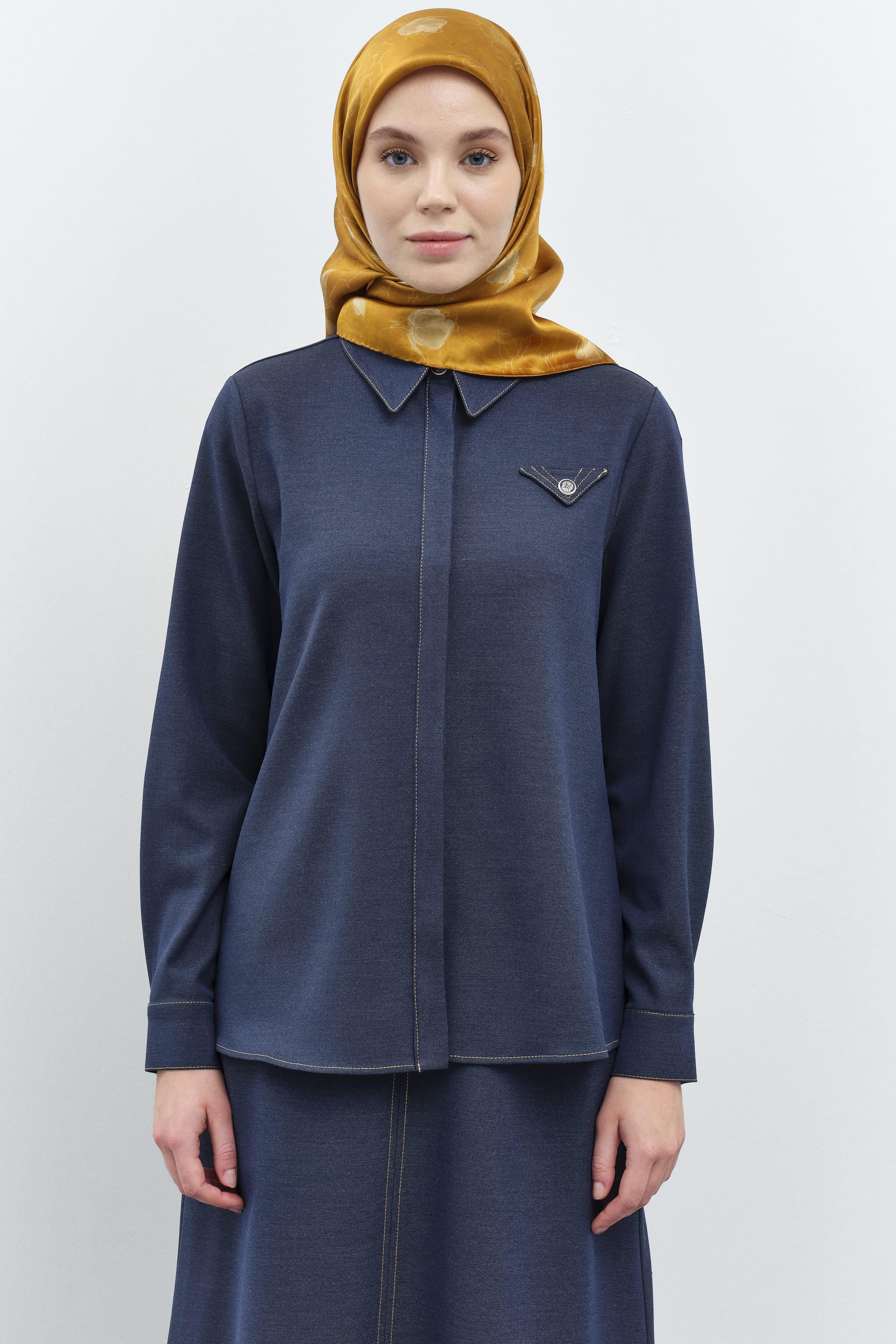 Arma Çıtçıtlı Gizli Patlı Gömlek - İndigo TUGBA