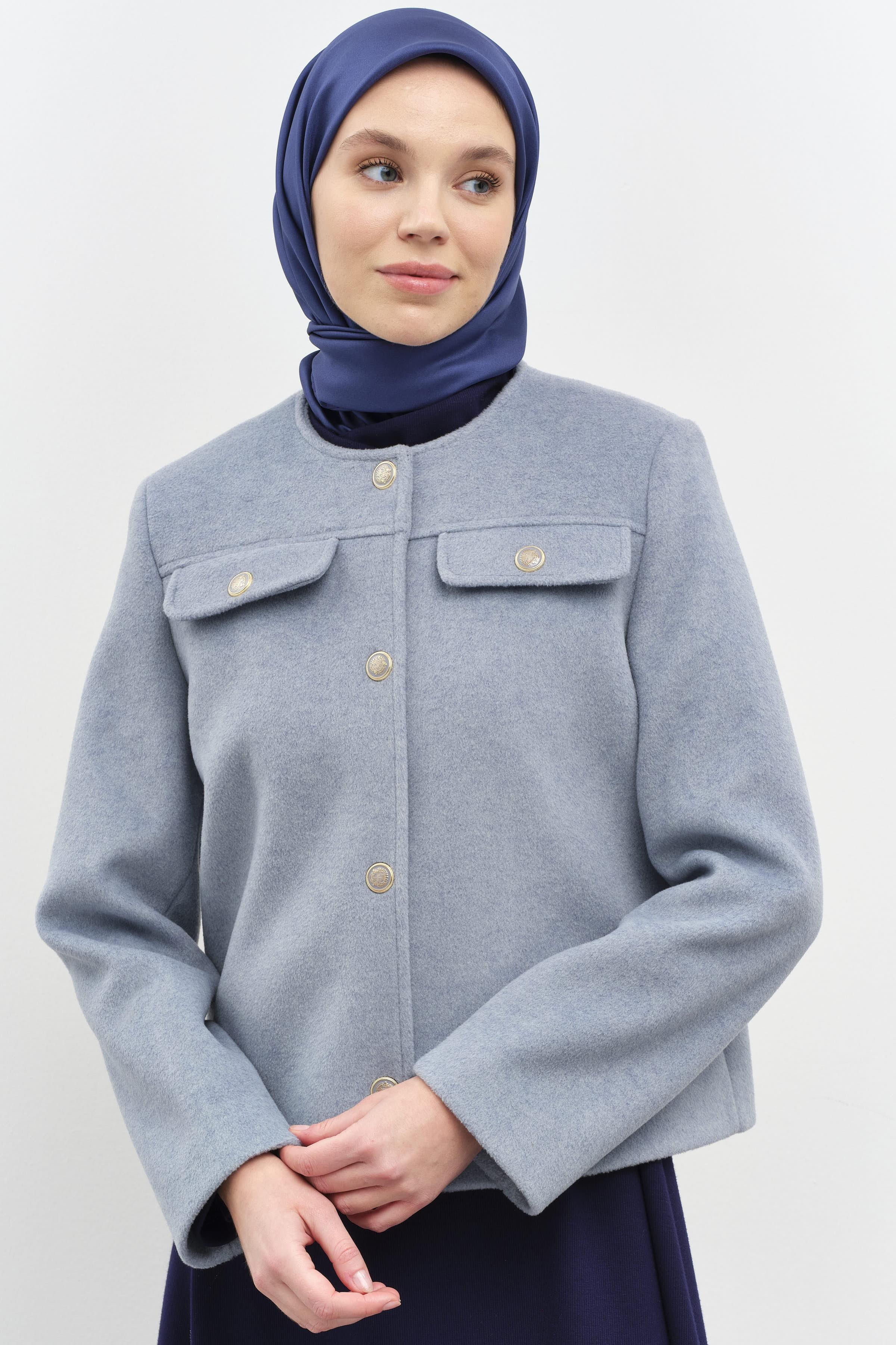 Armalı Çıtçıt Kapamalı Mini Mont - Mavi TUGBA