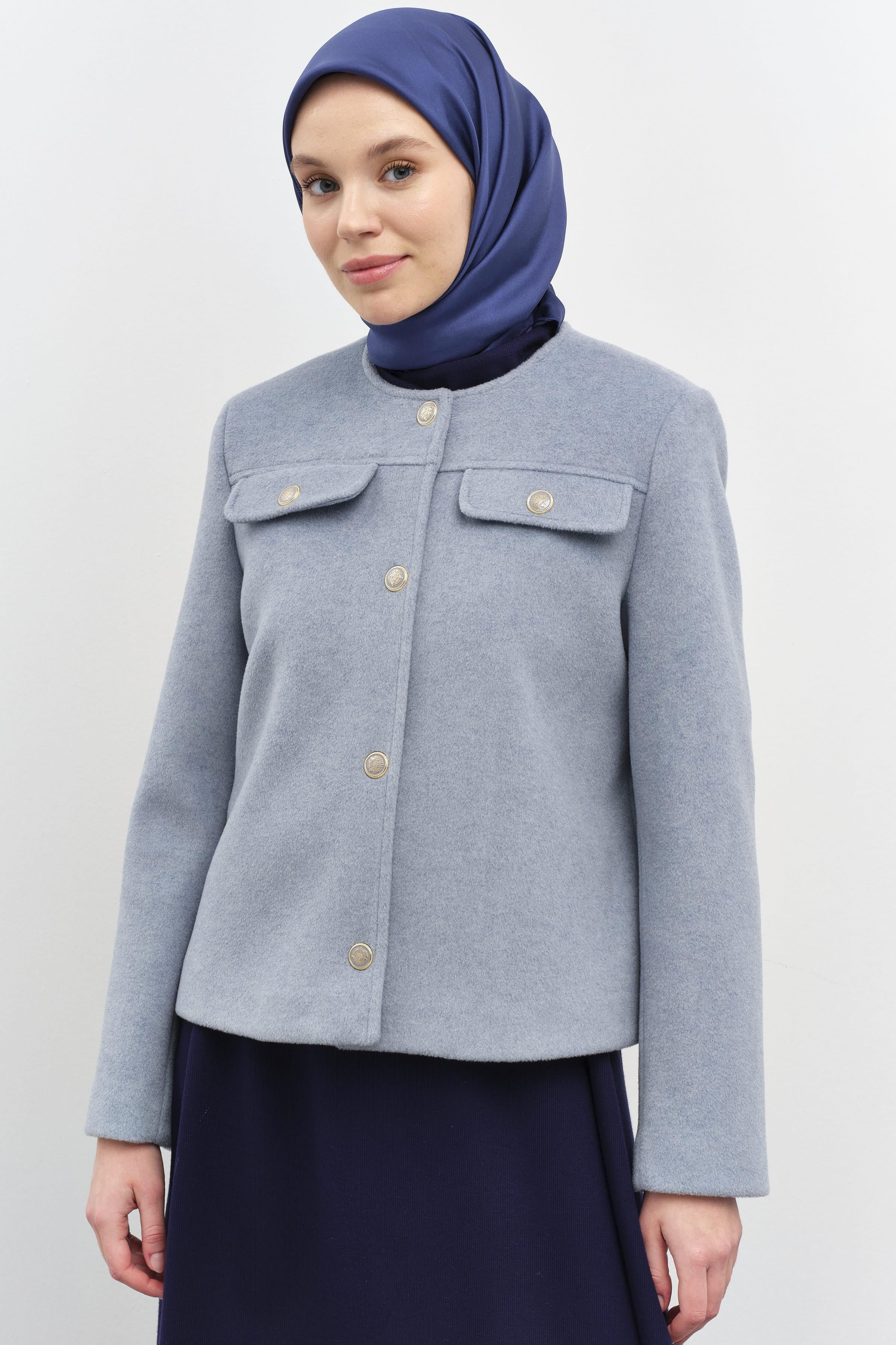 Armalı Çıtçıt Kapamalı Mini Mont - Mavi TUGBA