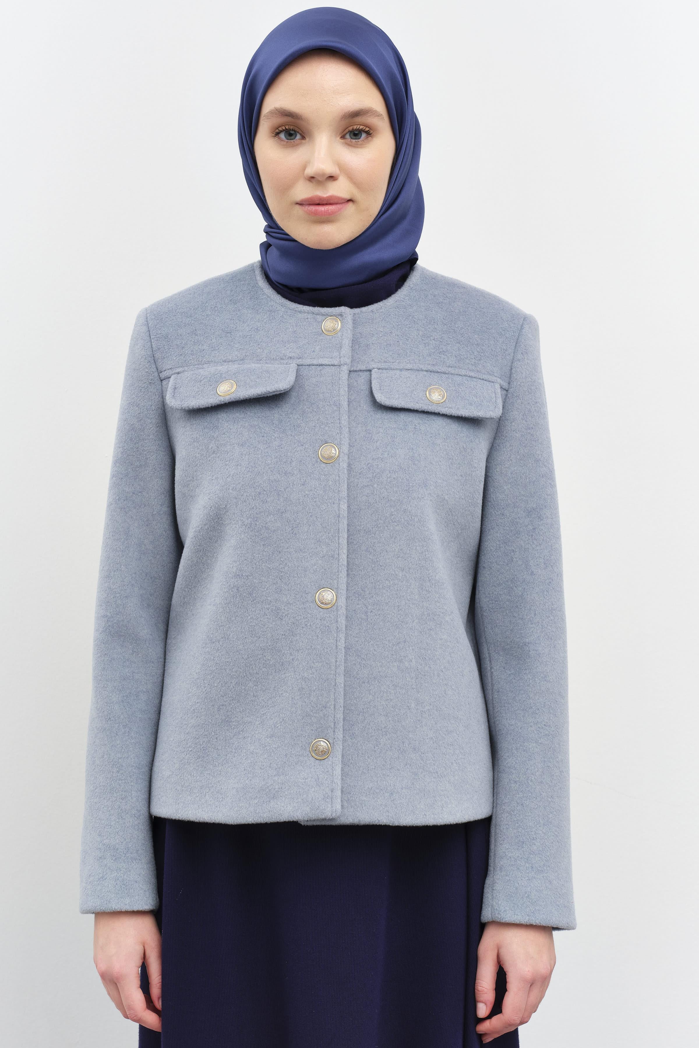 Armalı Çıtçıt Kapamalı Mini Mont - Mavi TUGBA