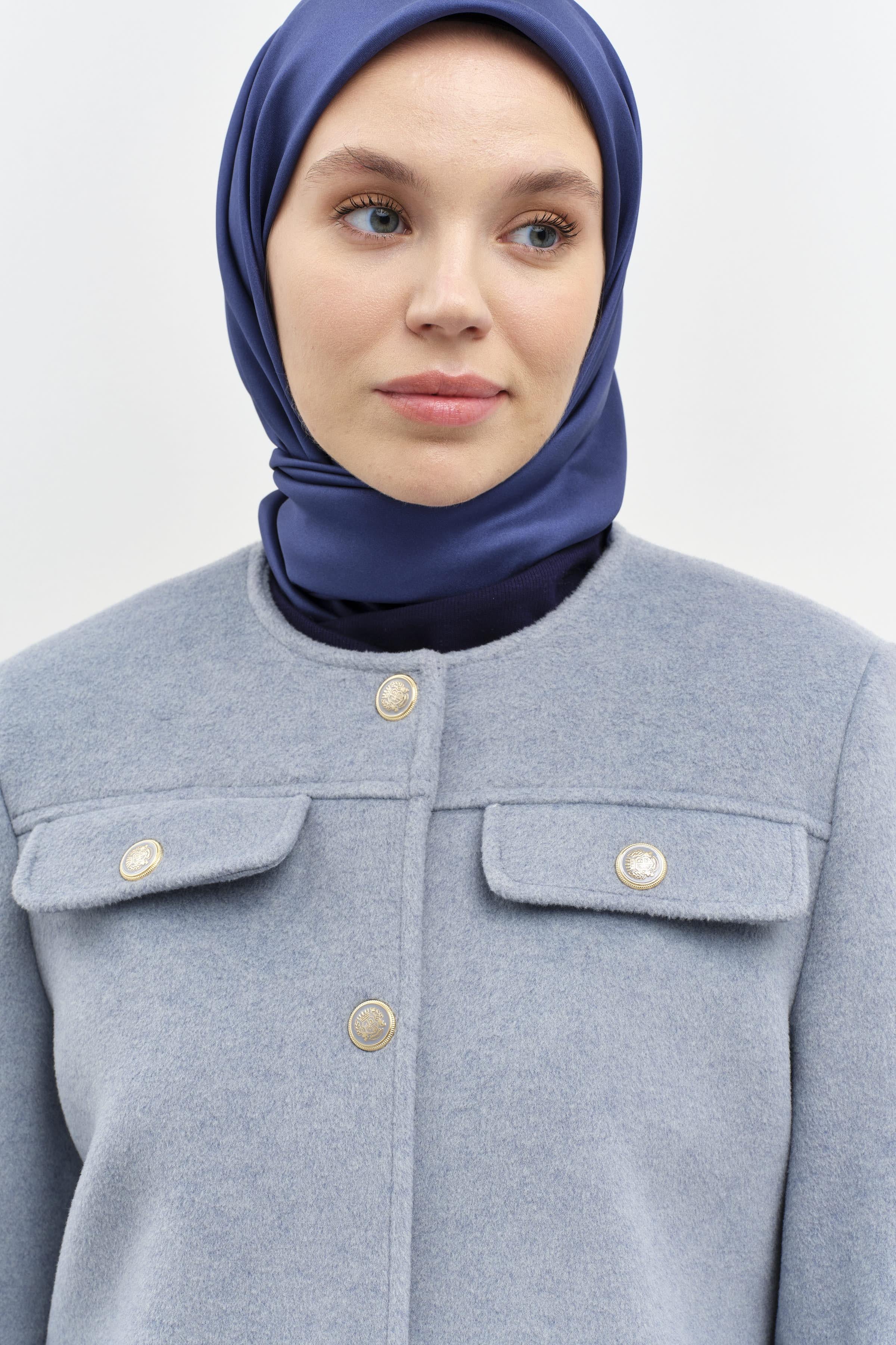 Armalı Çıtçıt Kapamalı Mini Mont - Mavi TUGBA