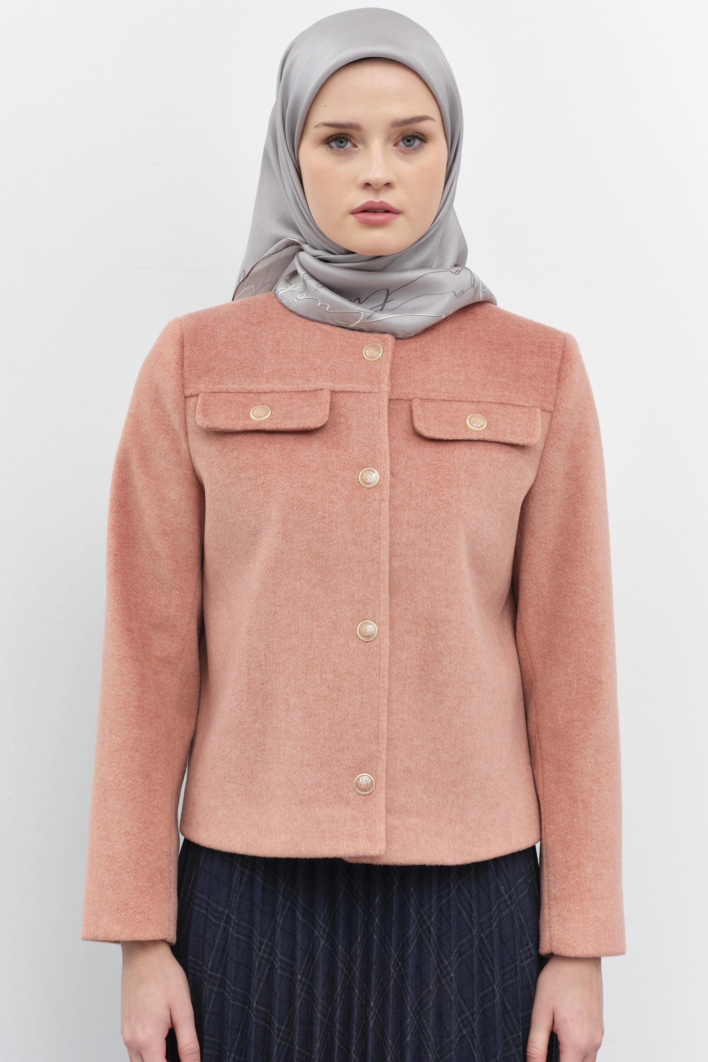 Armalı Çıtçıt Kapamalı Mini Mont - Pudra TUGBA