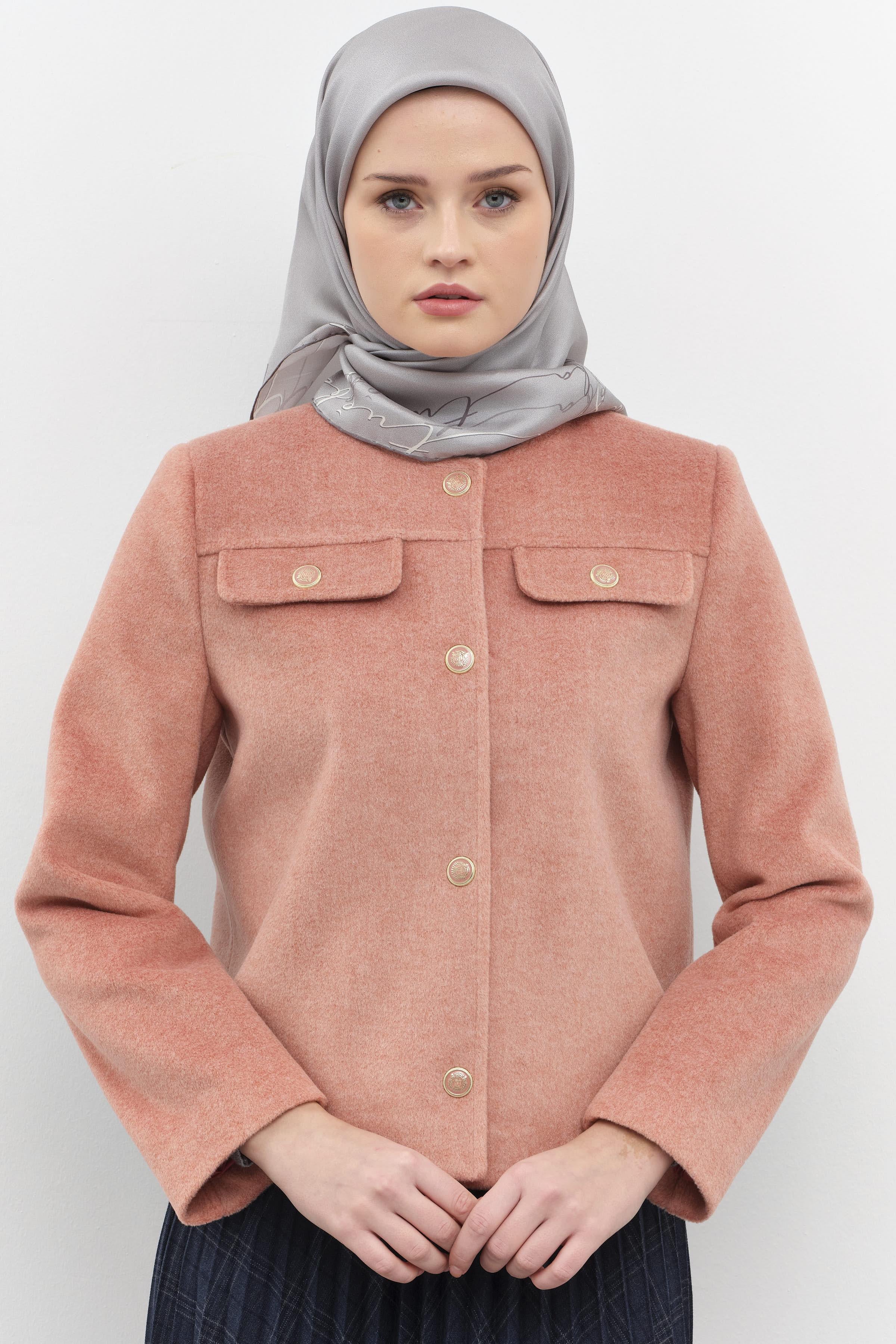 Armalı Çıtçıt Kapamalı Mini Mont - Pudra TUGBA