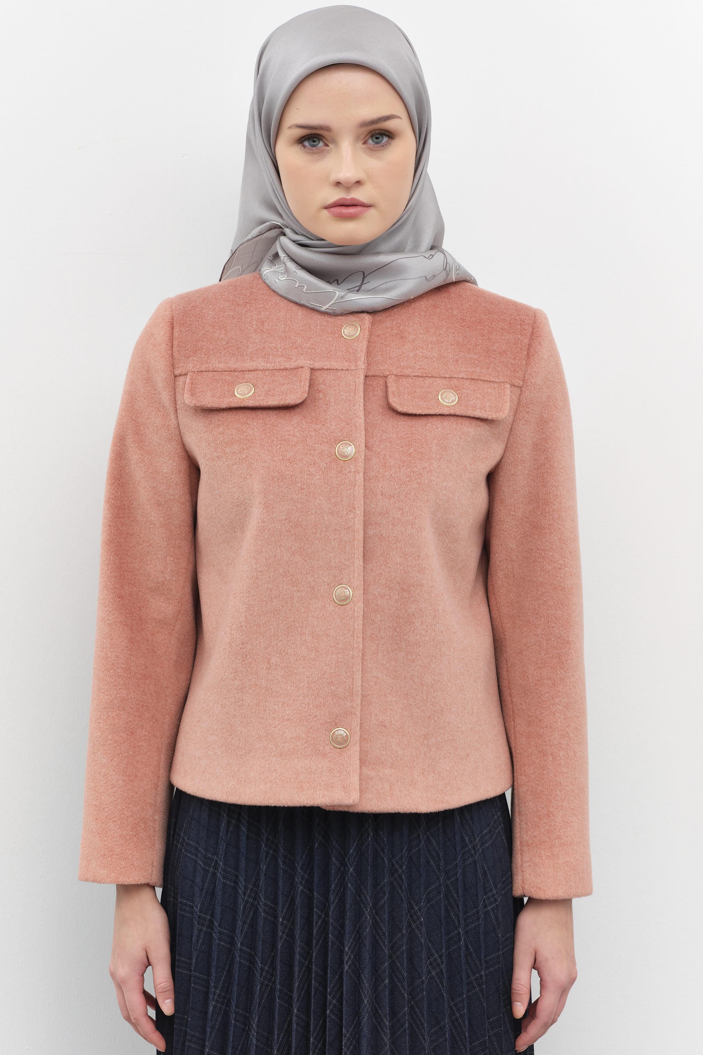 Armalı Çıtçıt Kapamalı Mini Mont - Pudra TUGBA