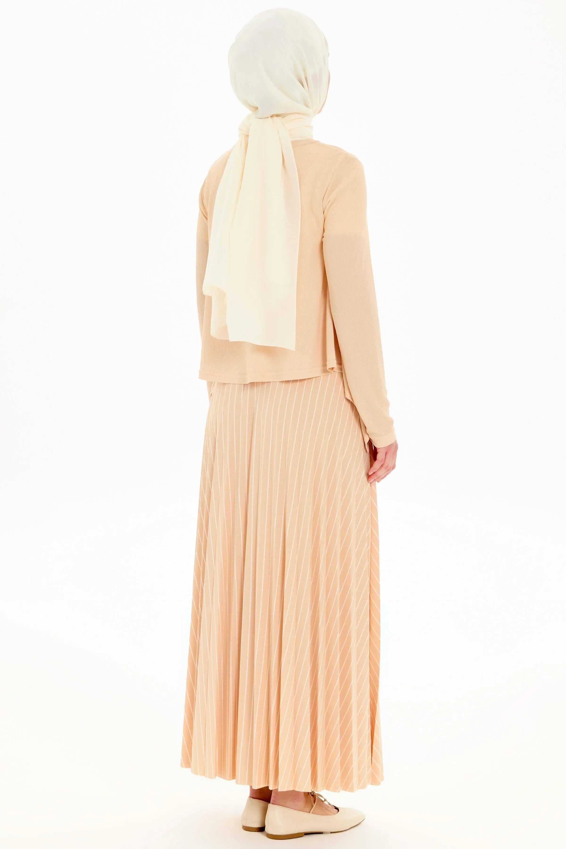 Asimetrik Kesim Bluz Plisoley Etekli Takım - Bej TUGBA