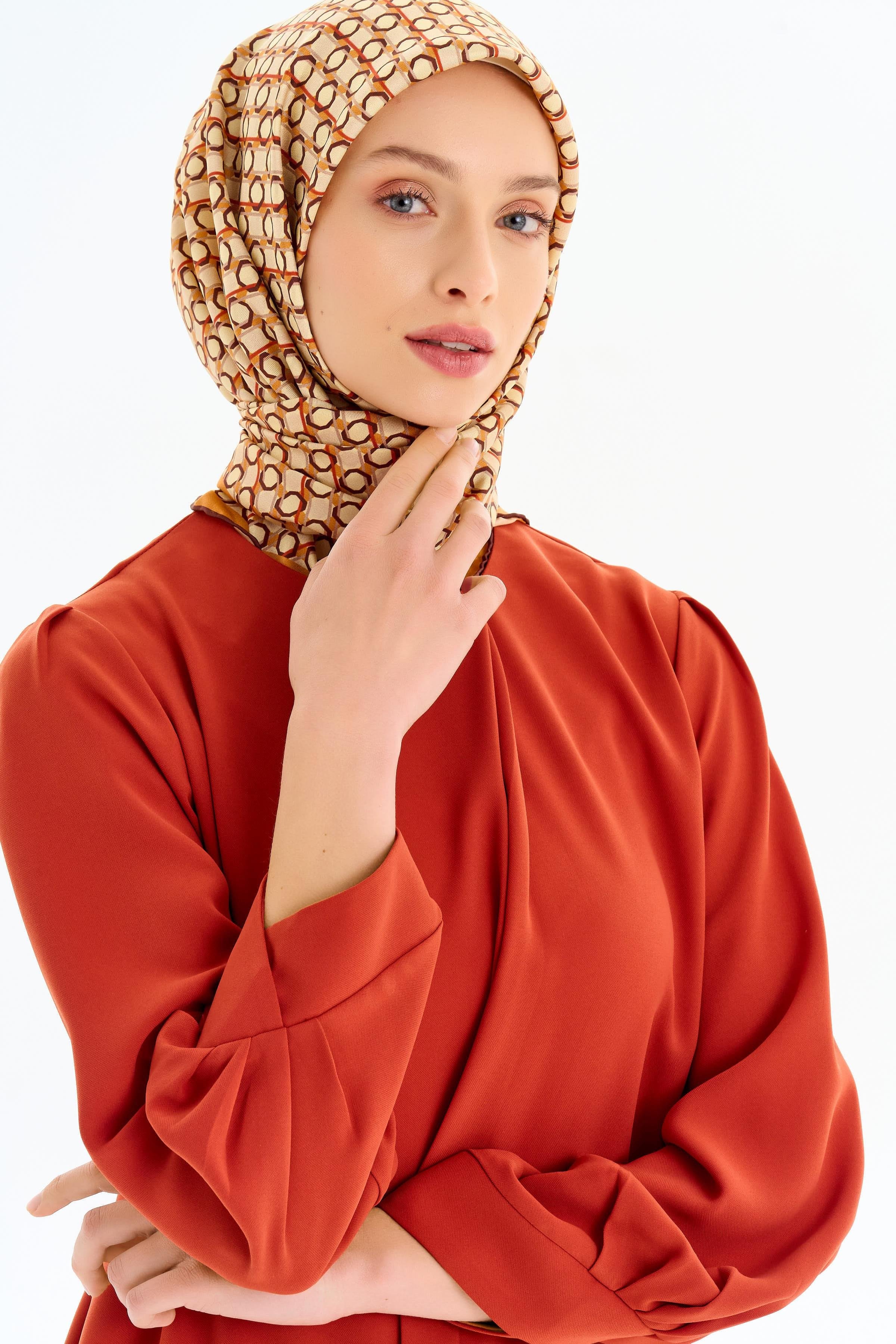 Asimetrik Kol Detaylı Tunik Takım - Kiremit TUGBA