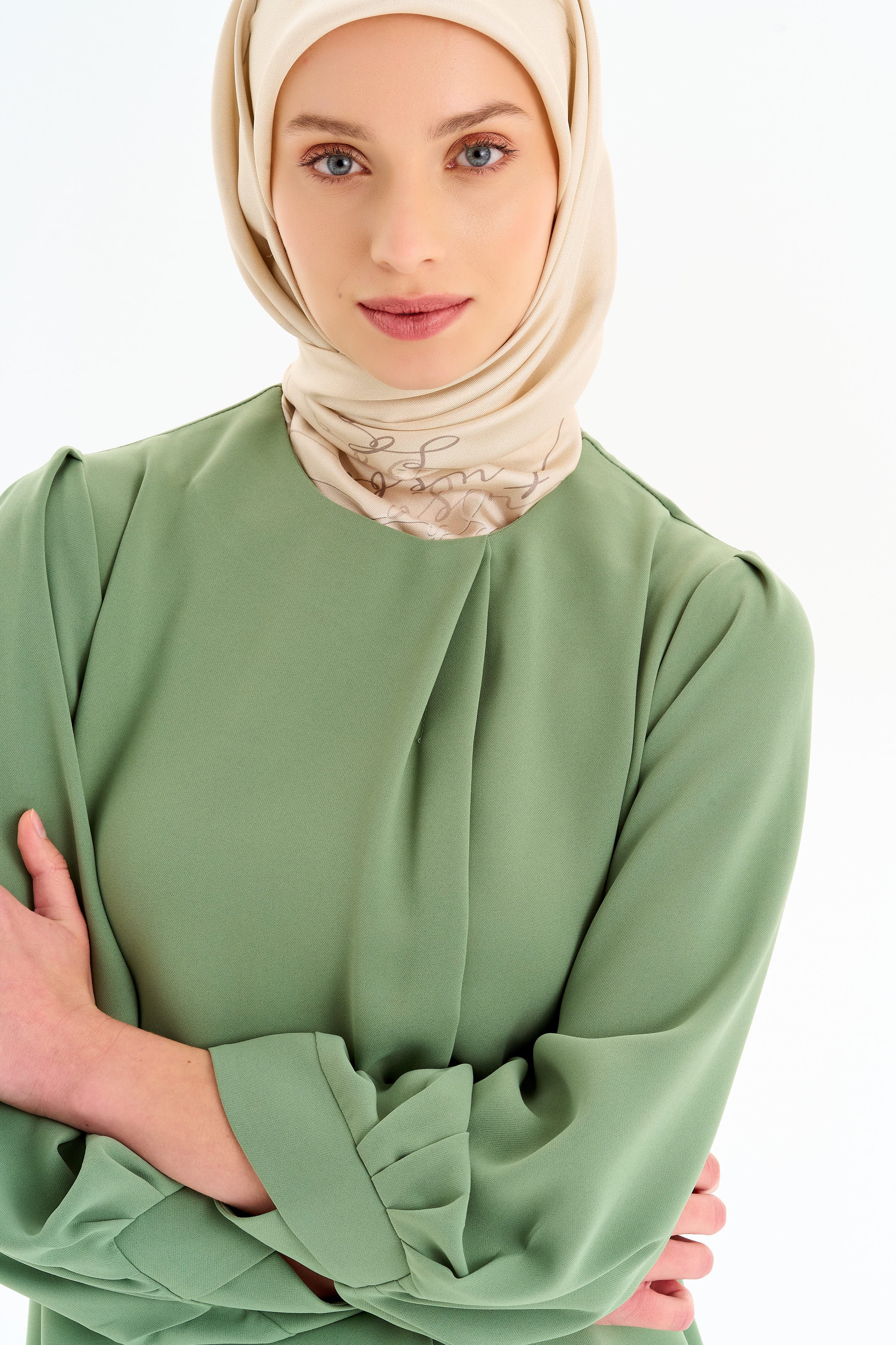 Asimetrik Kol Detaylı Tunik Takım - Mint TUGBA