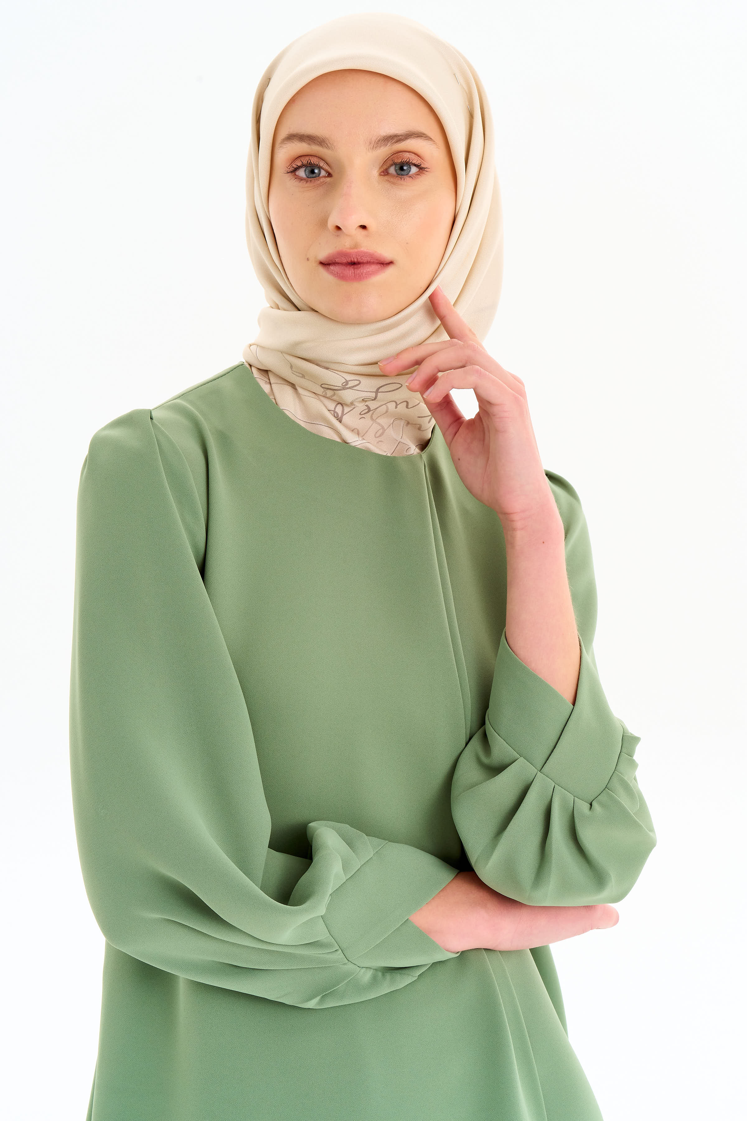 Asimetrik Kol Detaylı Tunik Takım - Mint TUGBA