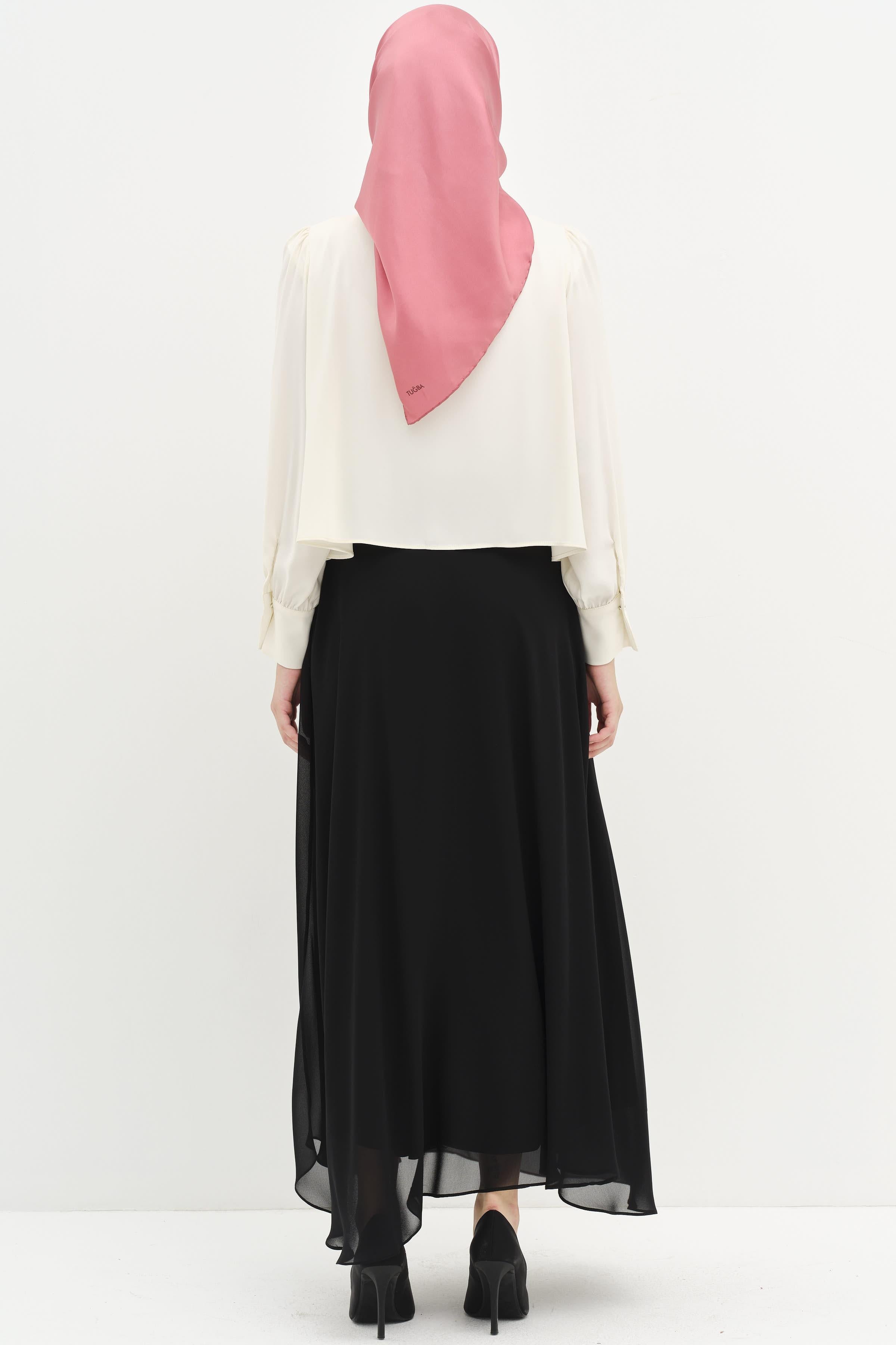 Asimetrik Mini Gömlek Pileli Etek Takım - Ekru - Siyah TUGBA