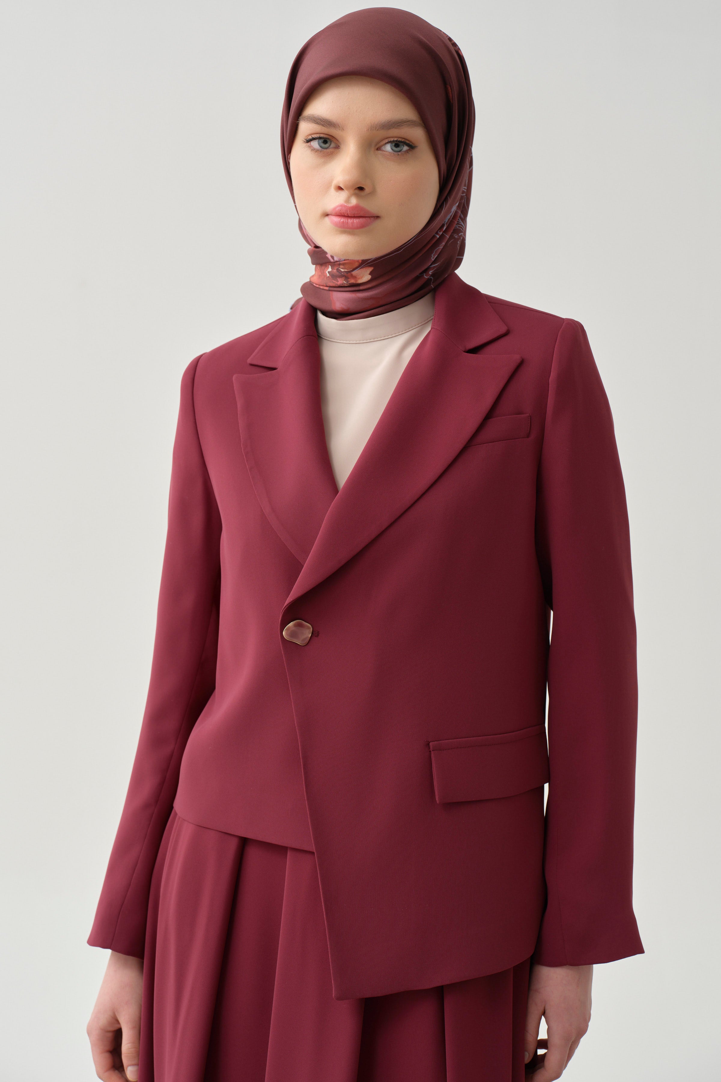 Asimetrik Ters Kruvaze Ceket - Mürdüm TUGBA