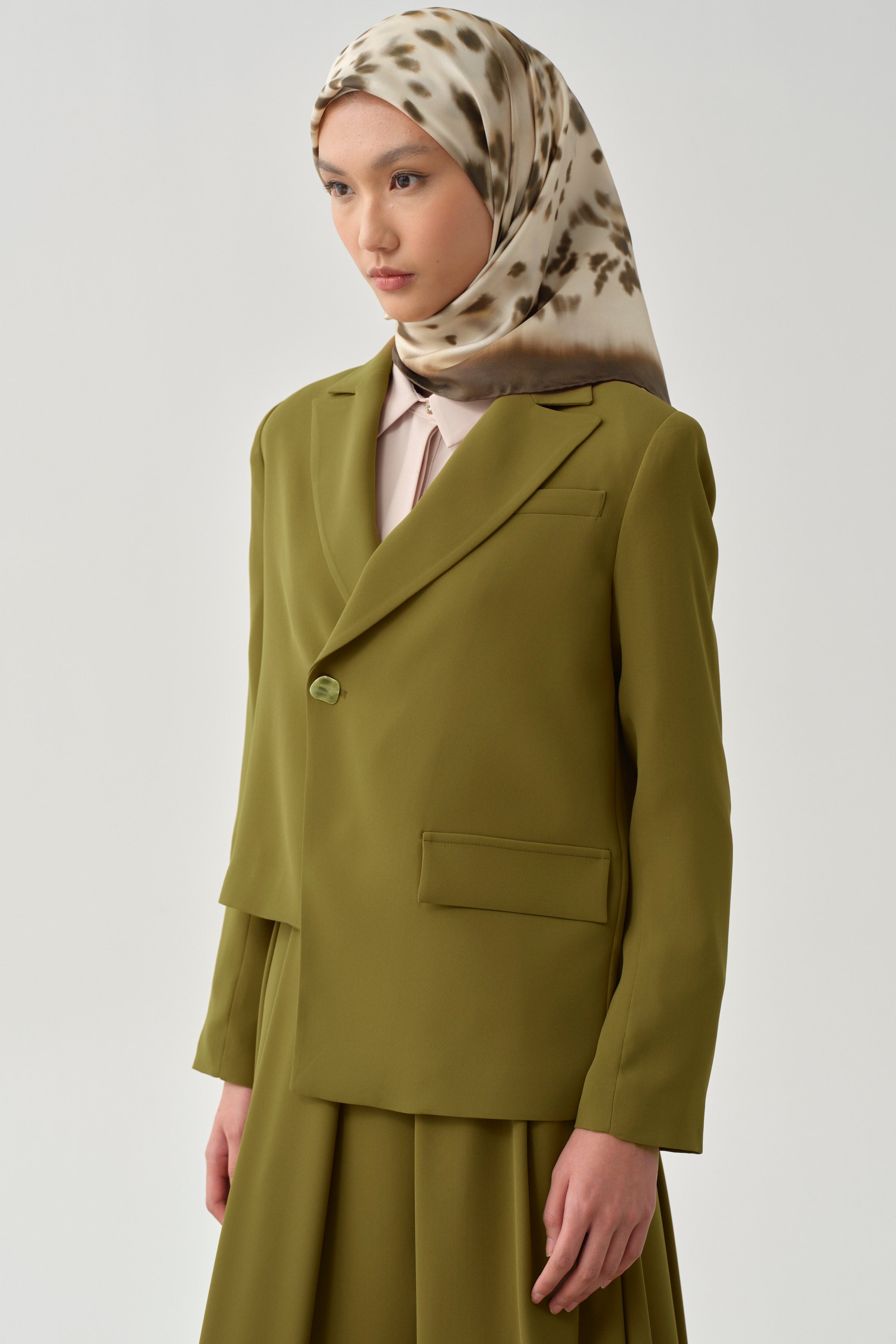 Asimetrik Ters Kruvaze Ceket - Olive TUGBA