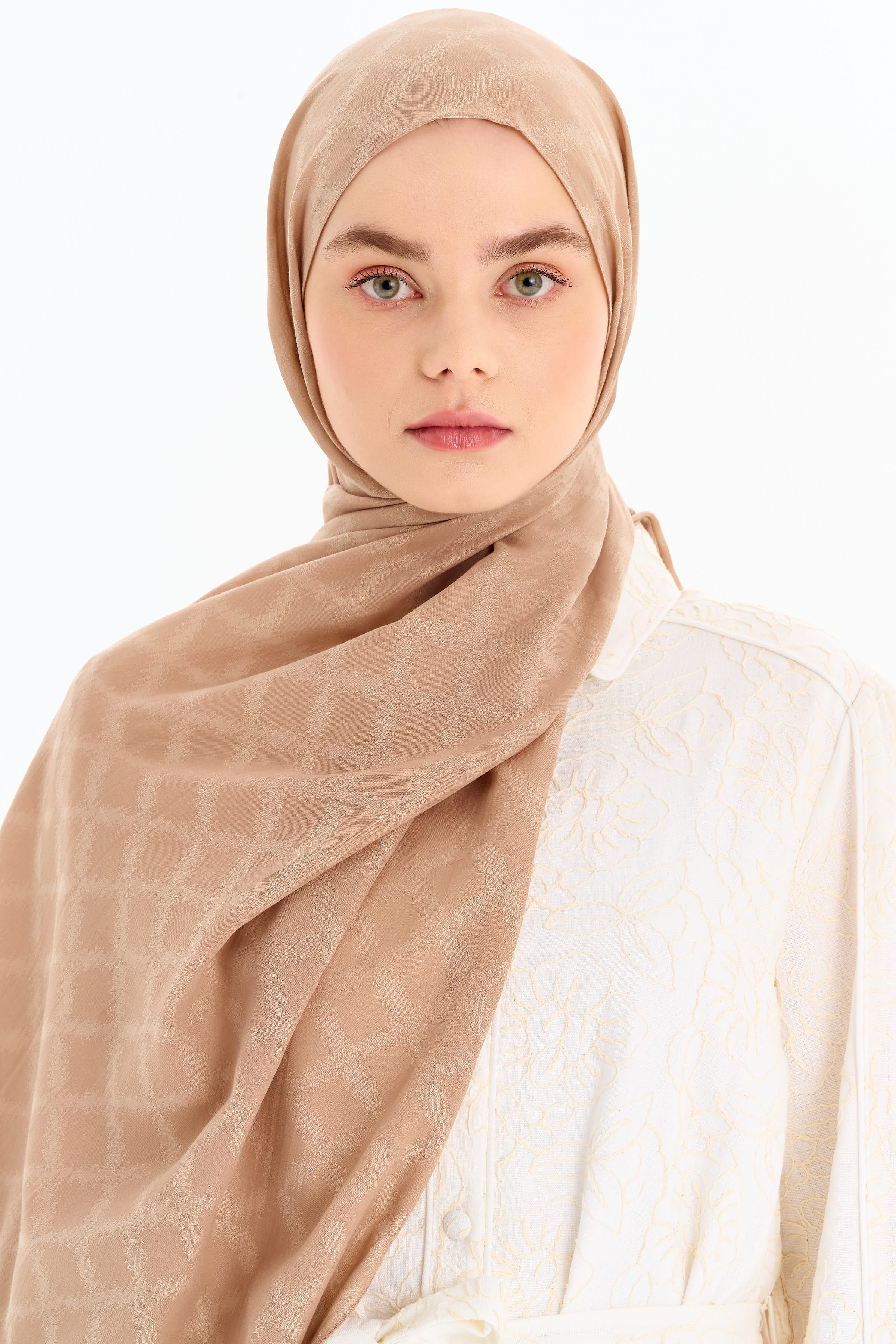 Baklava Desen Pamuk Şal - Vizon TUGBA