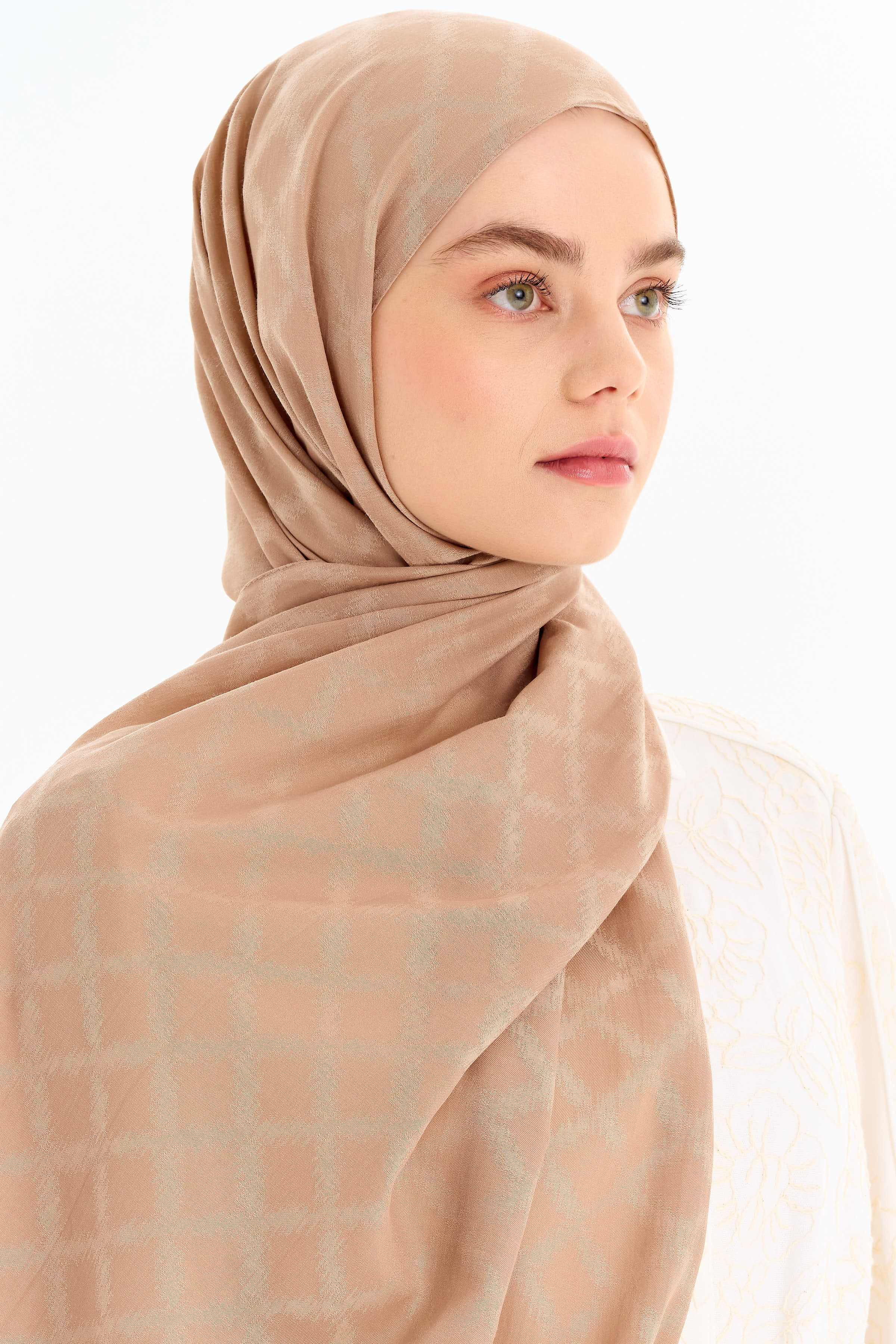 Baklava Desen Pamuk Şal - Vizon TUGBA