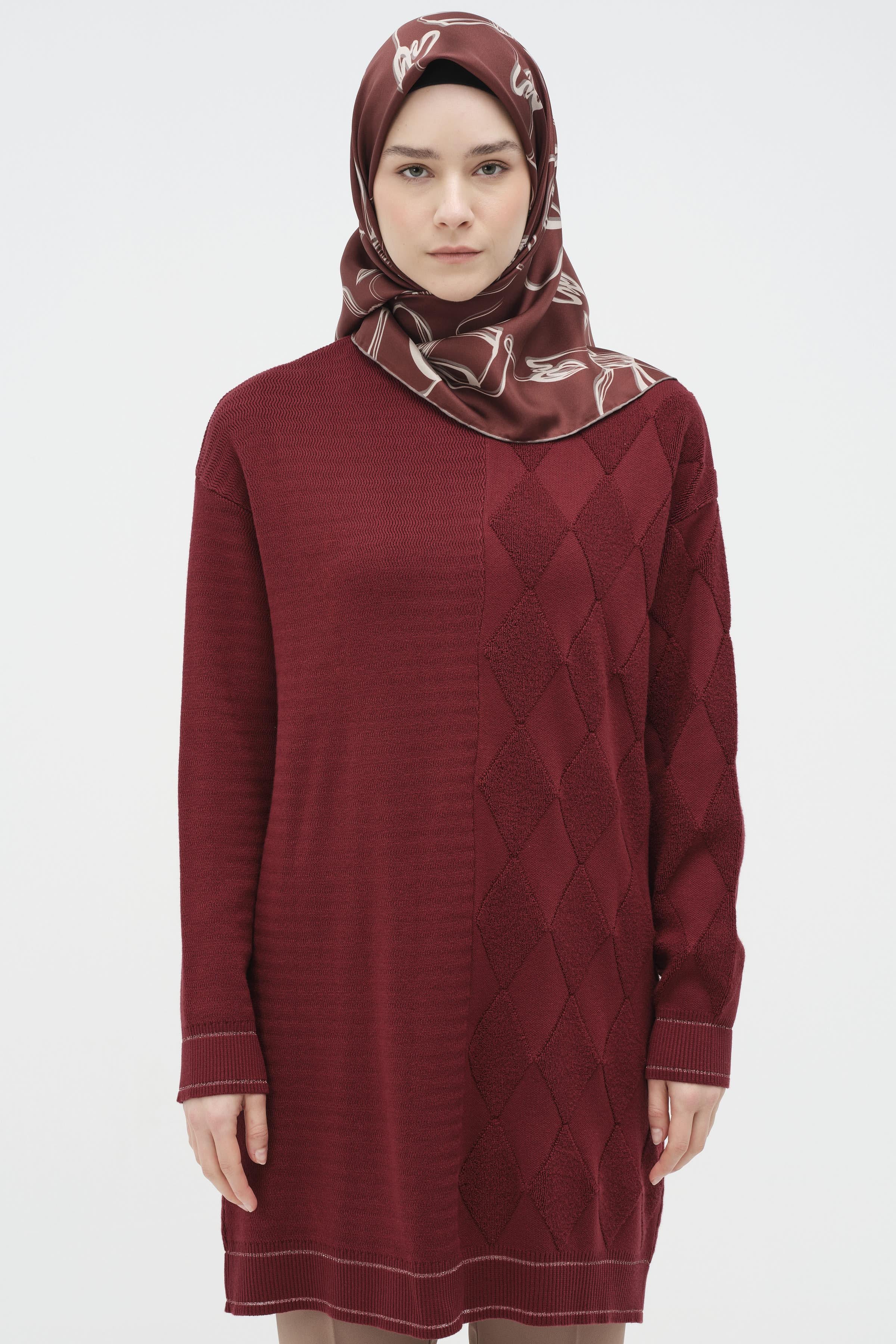 Baklava Desen Triko Tunik - Bordo TUGBA