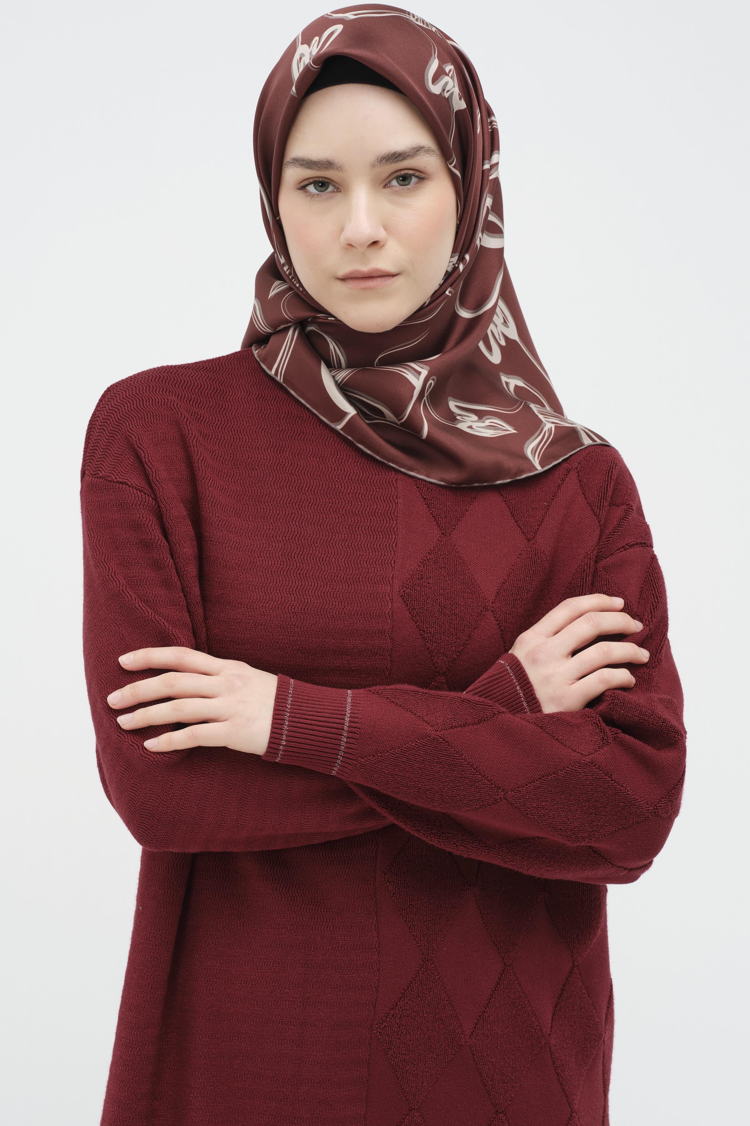 Baklava Desen Triko Tunik - Bordo TUGBA