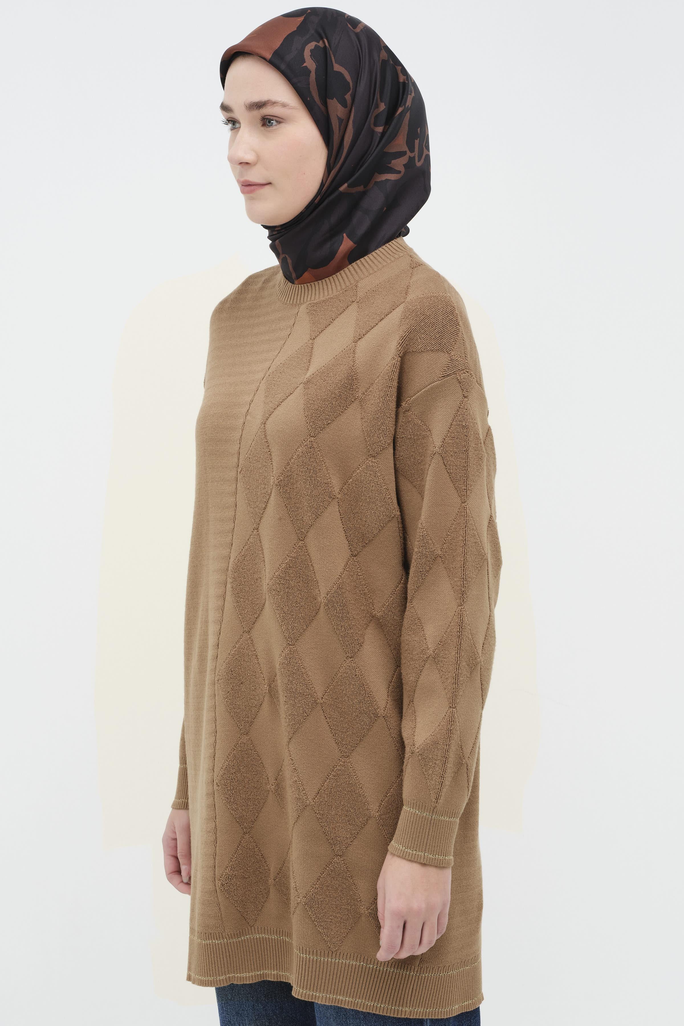 Baklava Desen Triko Tunik - Camel TUGBA