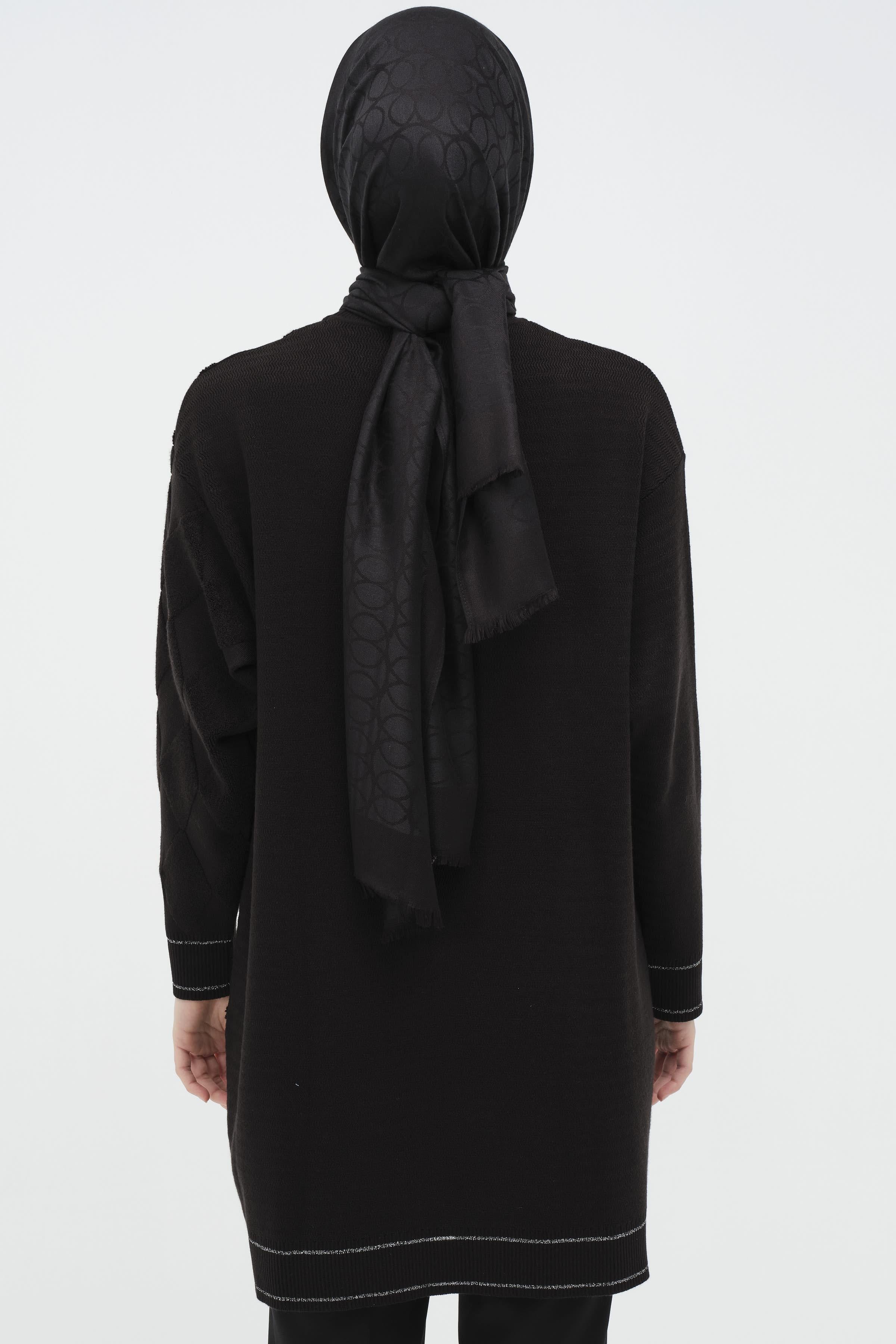 Baklava Desen Triko Tunik - Siyah TUGBA