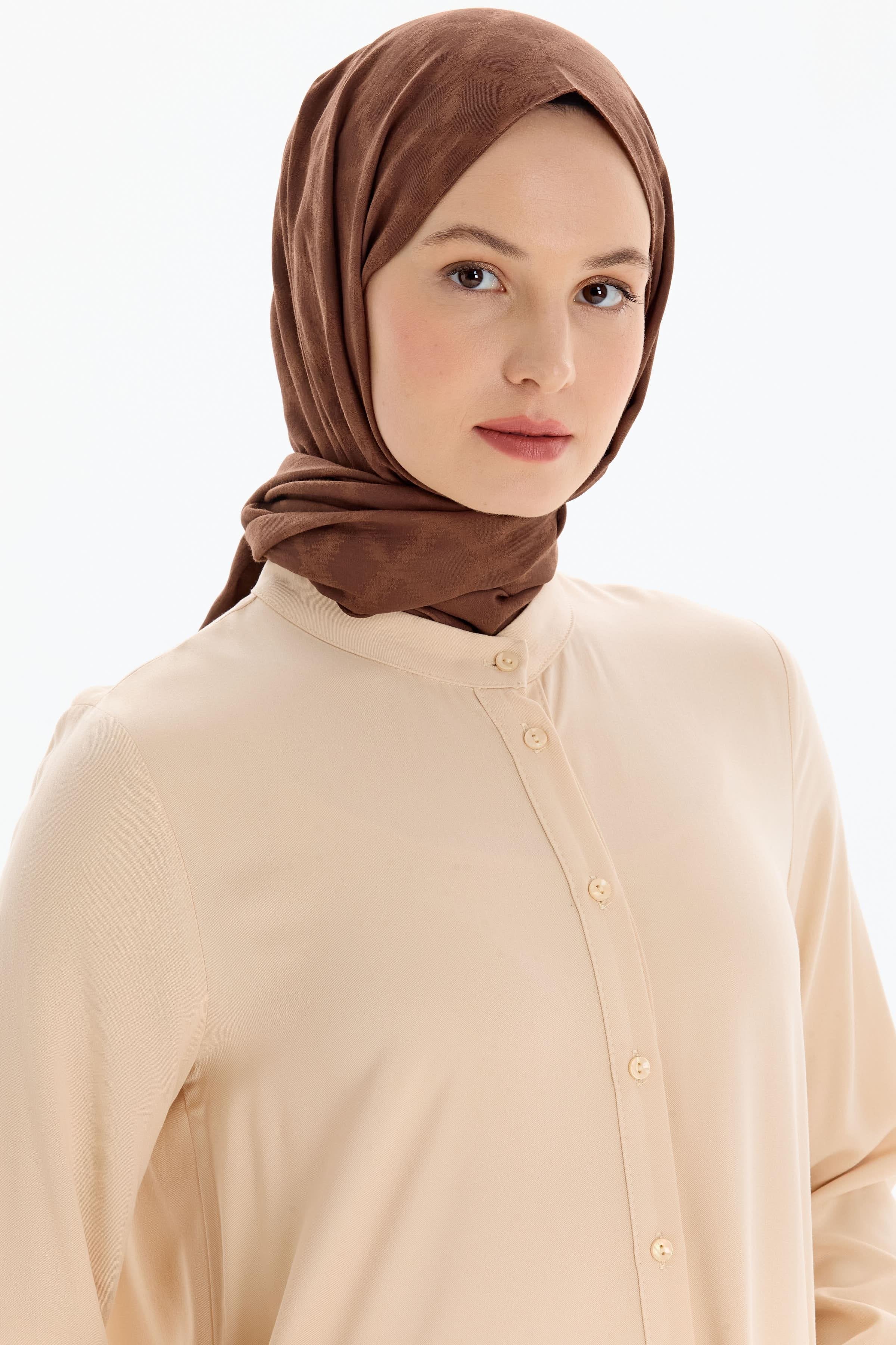 Baklava Desen Pamuk Şal - Açık Kahve TUGBA