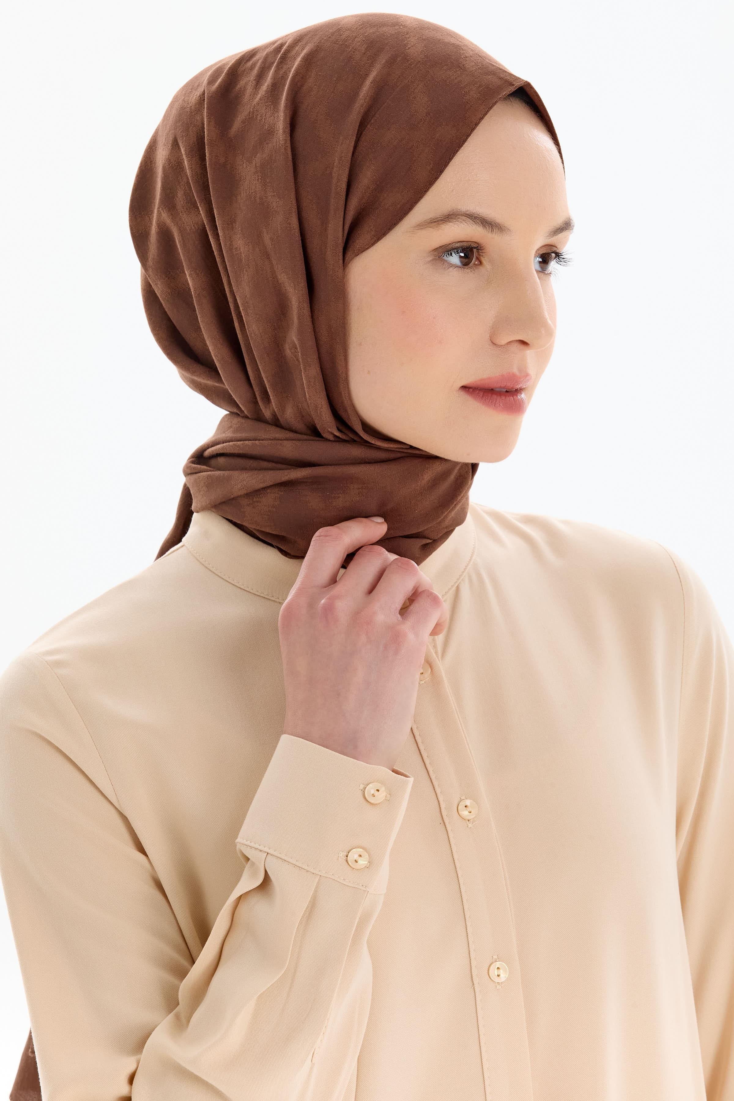 Baklava Desen Pamuk Şal - Açık Kahve TUGBA