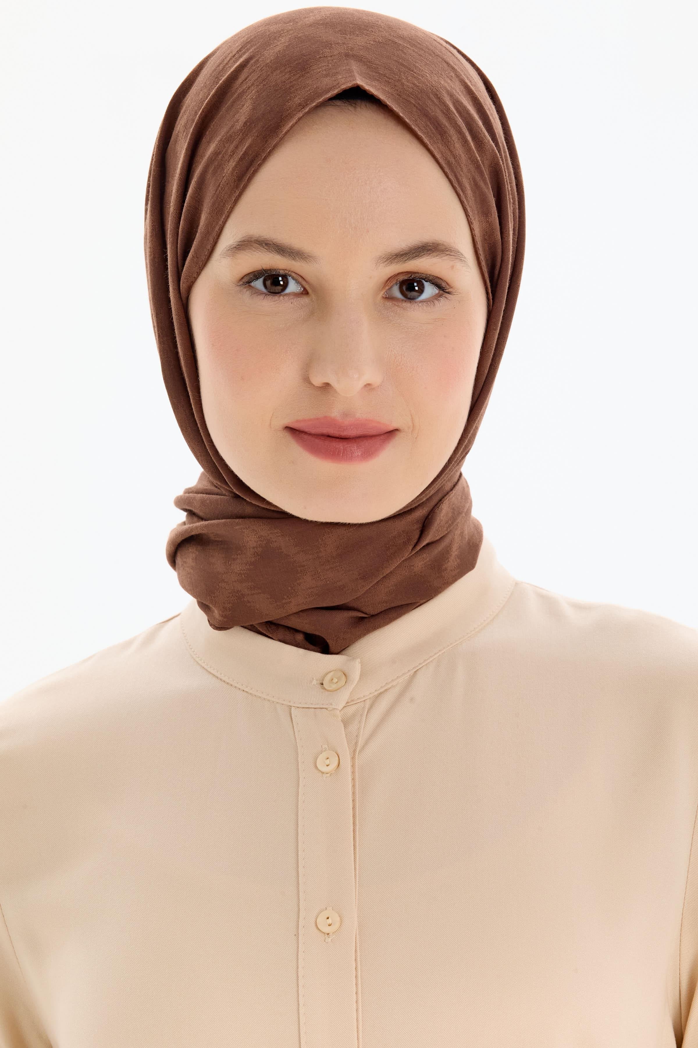 Baklava Desen Pamuk Şal - Açık Kahve TUGBA