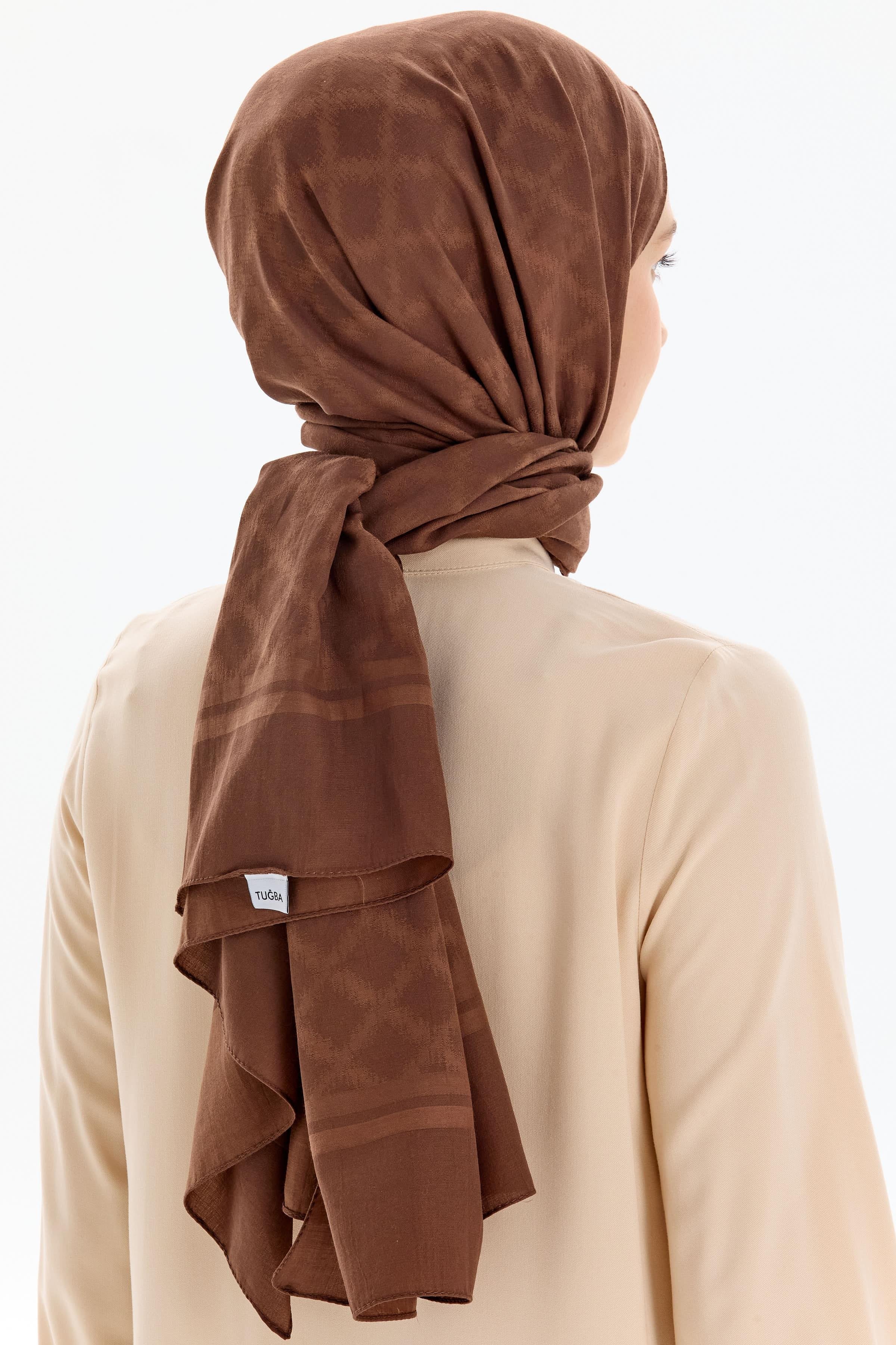 Baklava Desen Pamuk Şal - Açık Kahve TUGBA