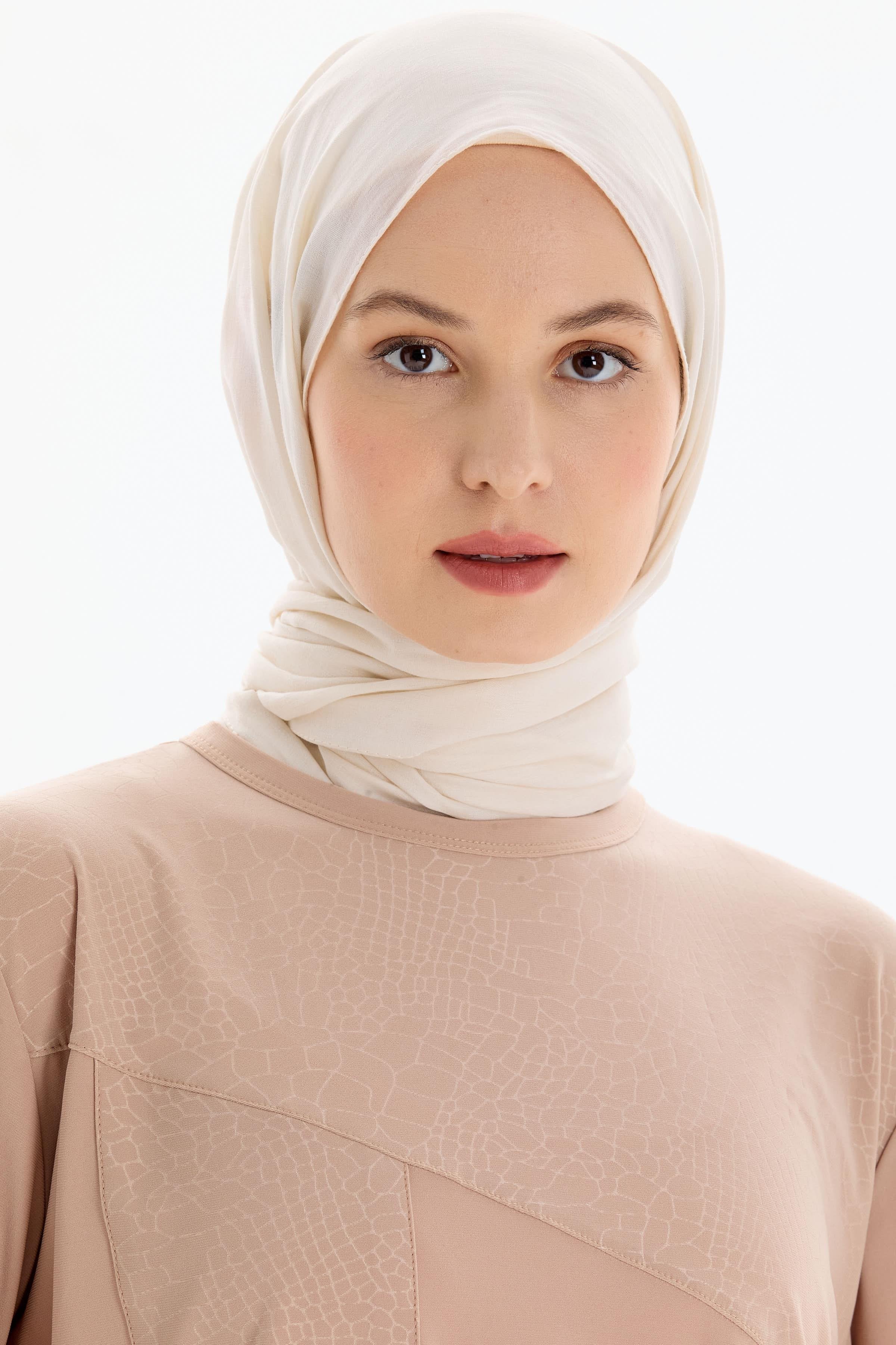 Baklava Desen Pamuk Şal - Ekru TUGBA