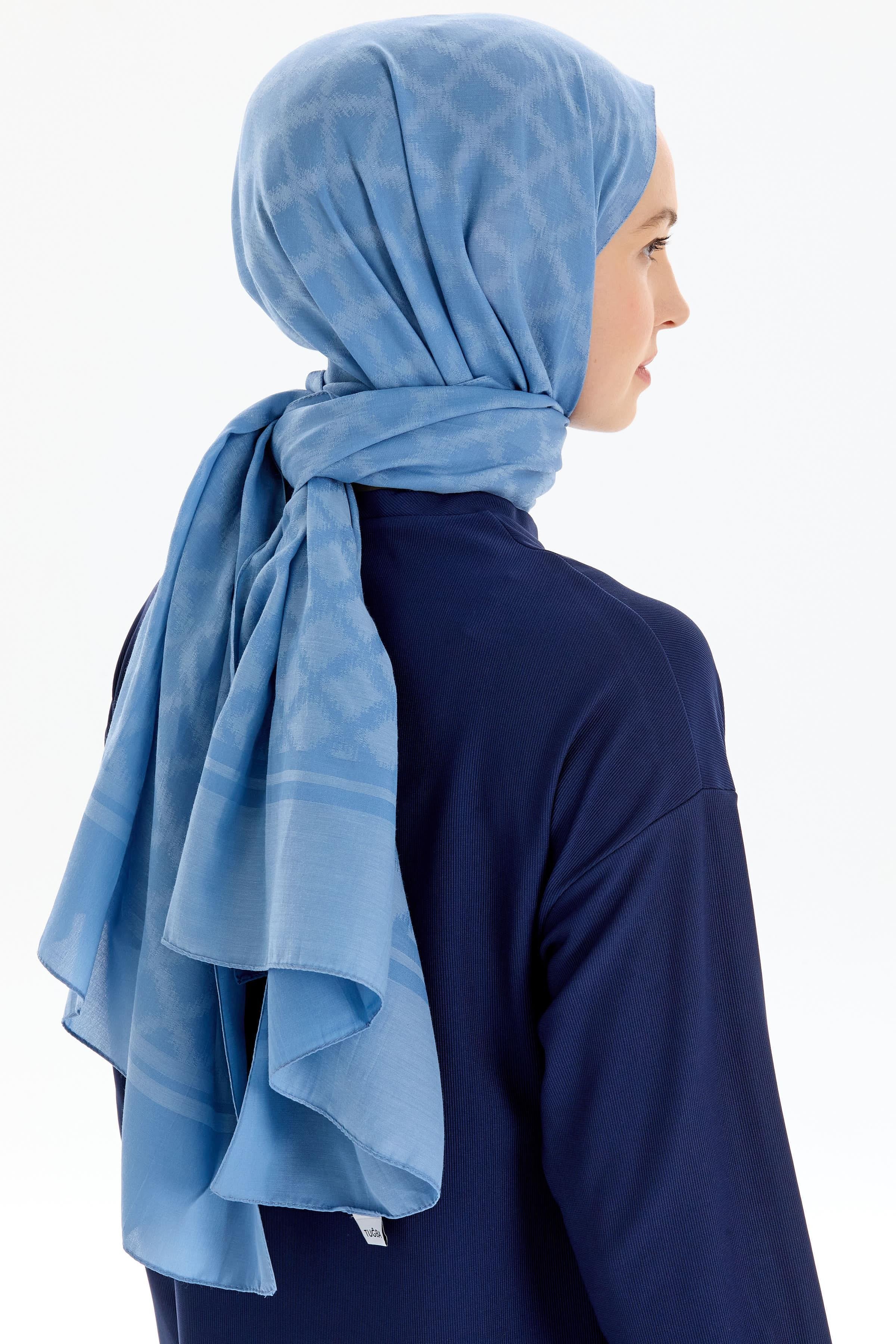 Baklava Desen Pamuk Şal - İndigo TUGBA