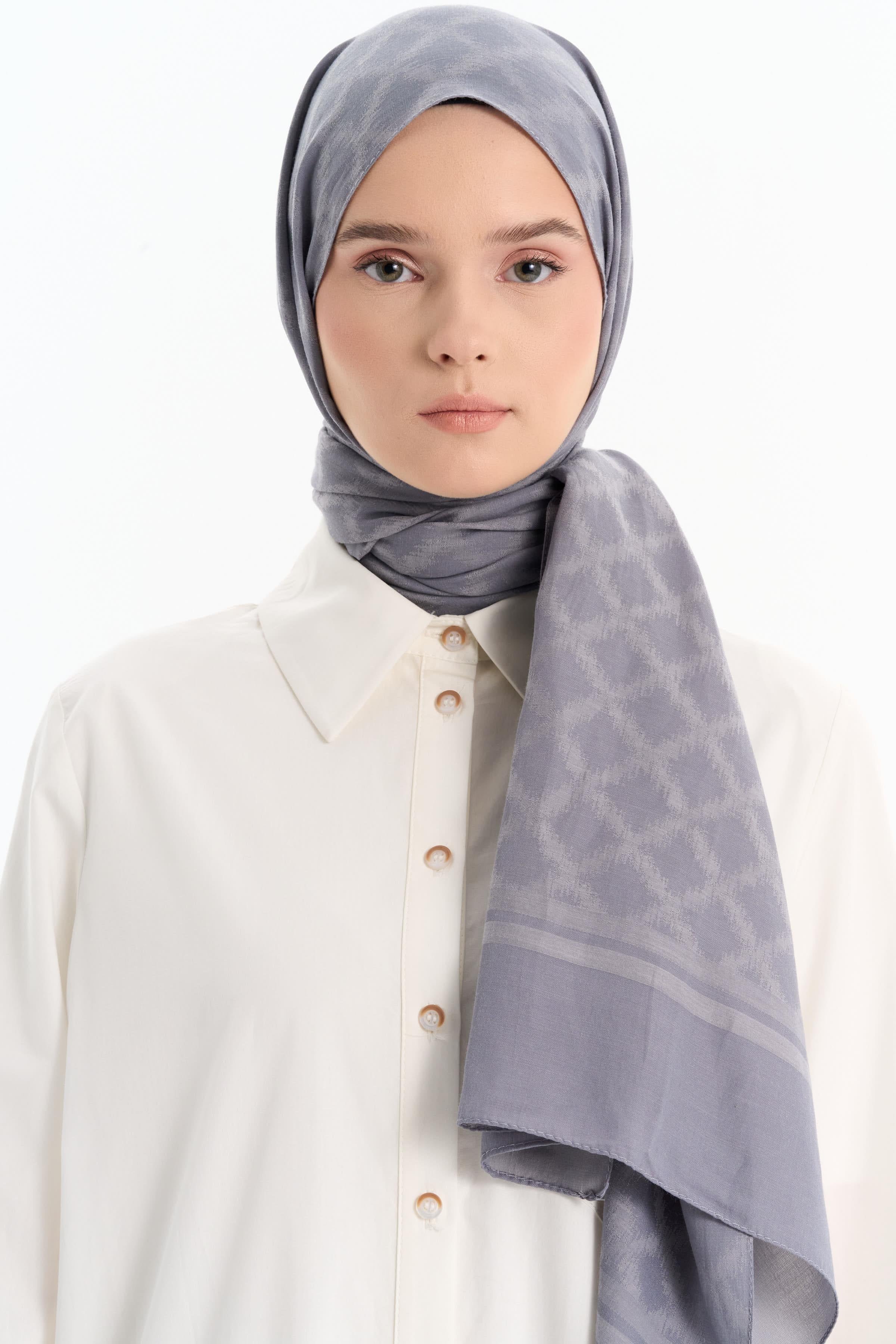 Baklava Desen Pamuk Şal - Koyu Gri TUGBA