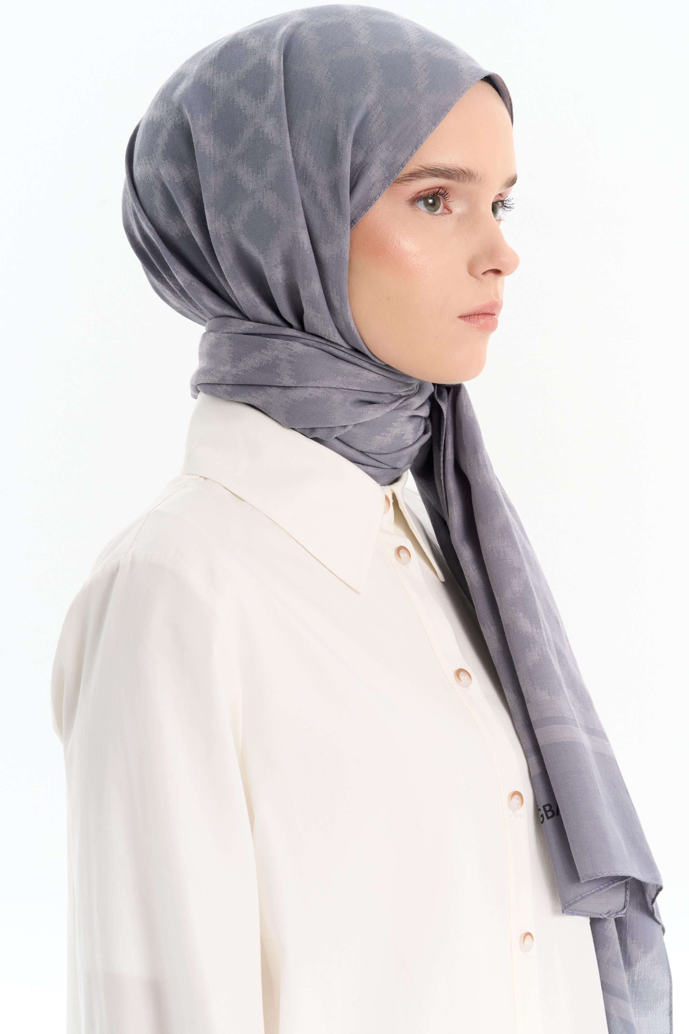 Baklava Desen Pamuk Şal - Koyu Gri TUGBA