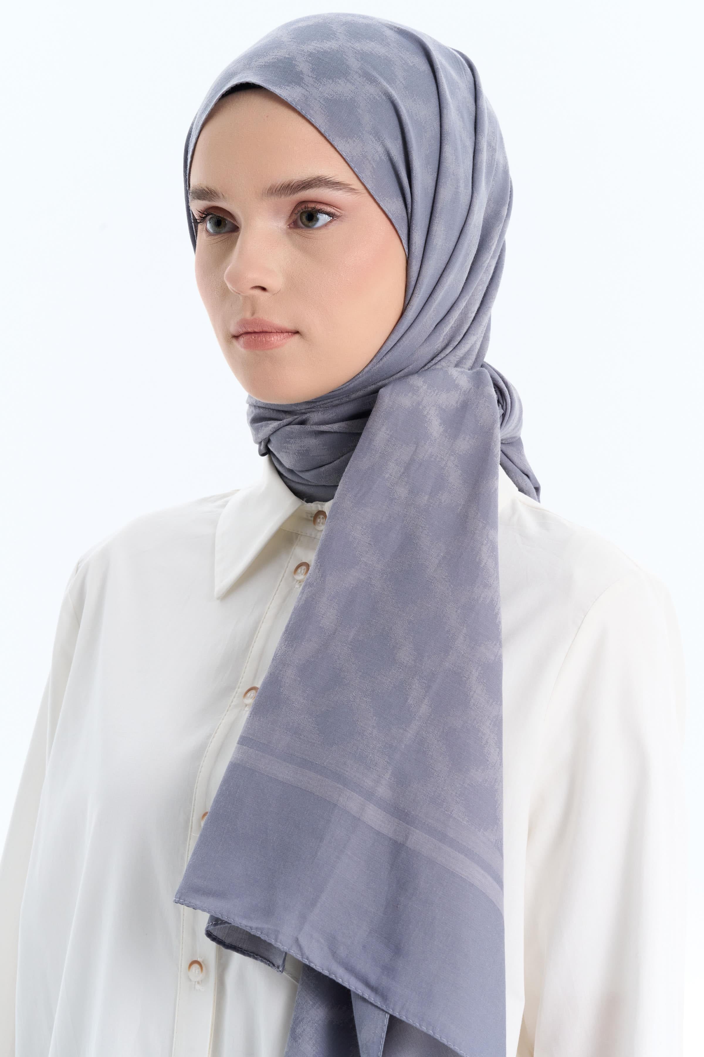 Baklava Desen Pamuk Şal - Koyu Gri TUGBA