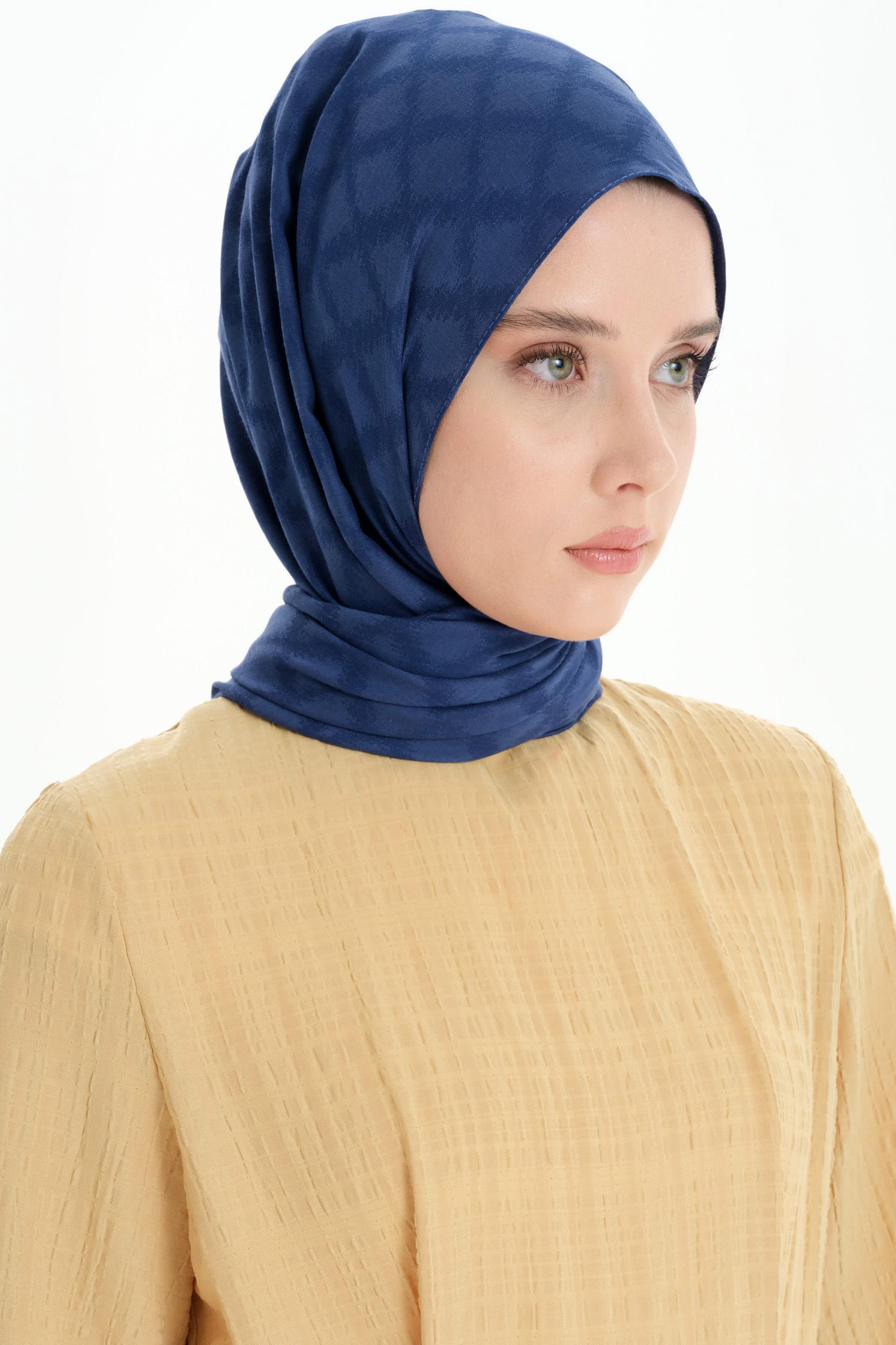 Baklava Desen Pamuk Şal - Lacivert TUGBA