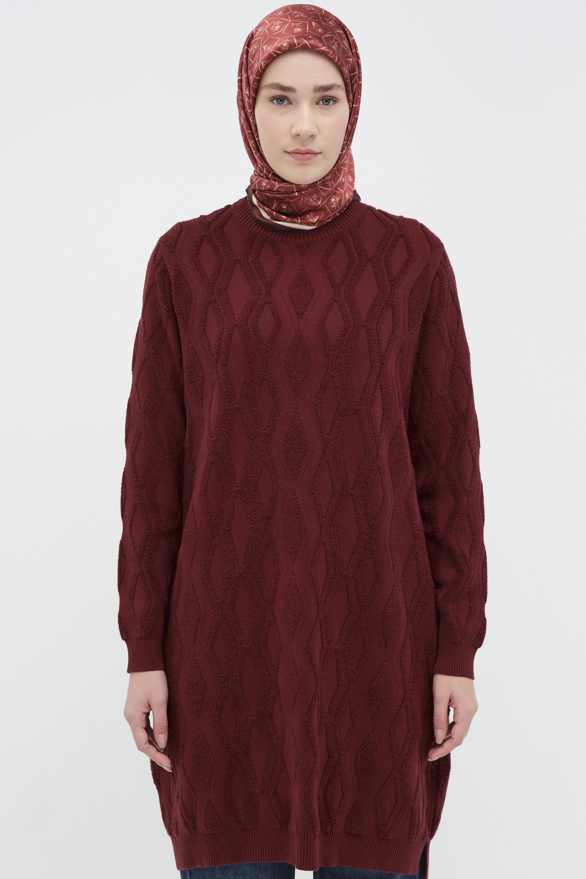 Baklava Desenli Triko Tunik - Bordo TUGBA