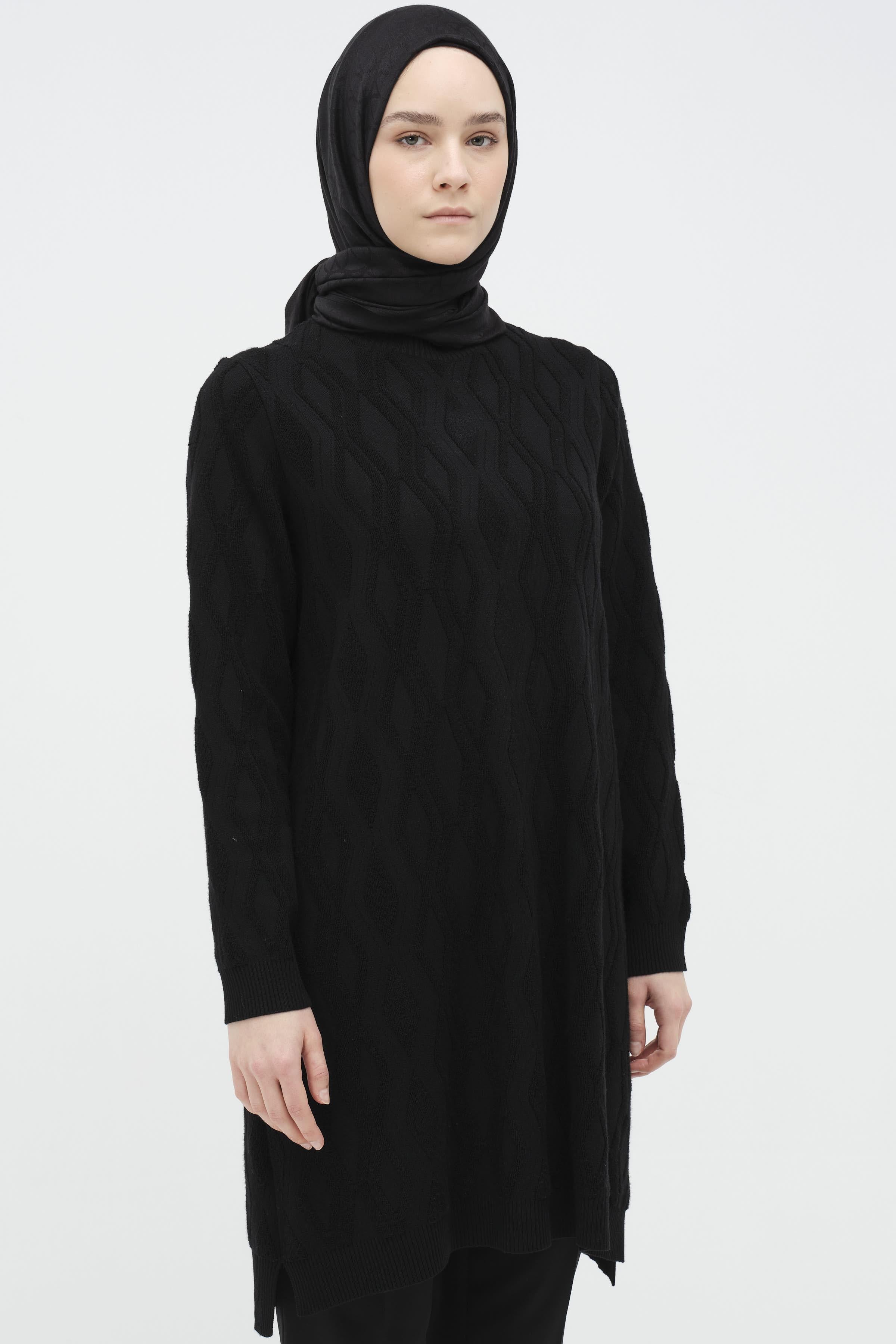 Baklava Desenli Triko Tunik - Siyah TUGBA