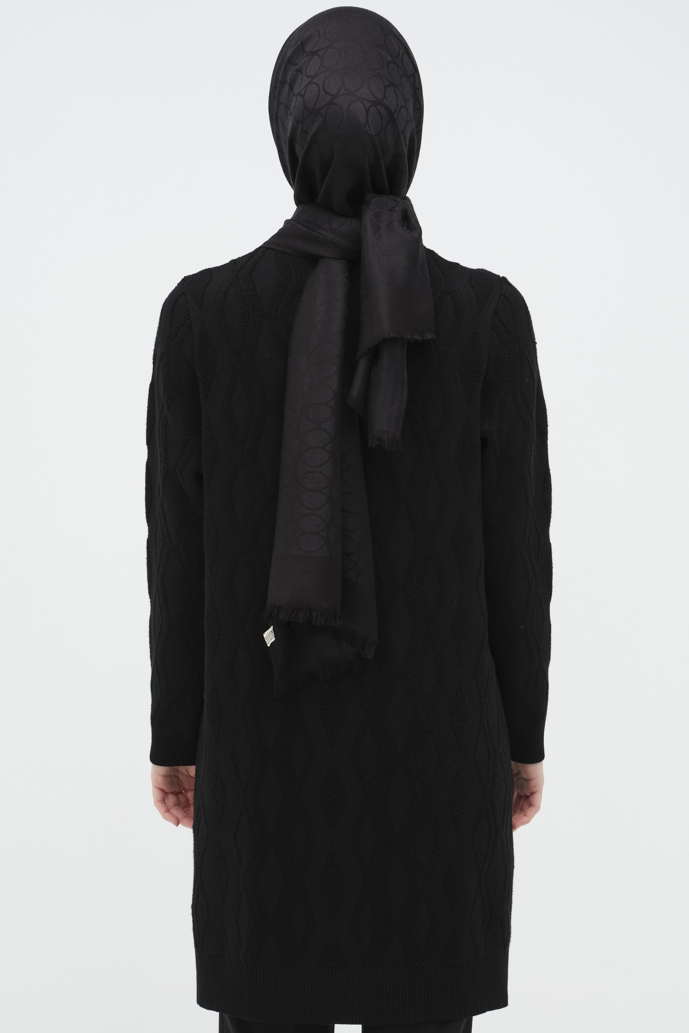 Baklava Desenli Triko Tunik - Siyah TUGBA