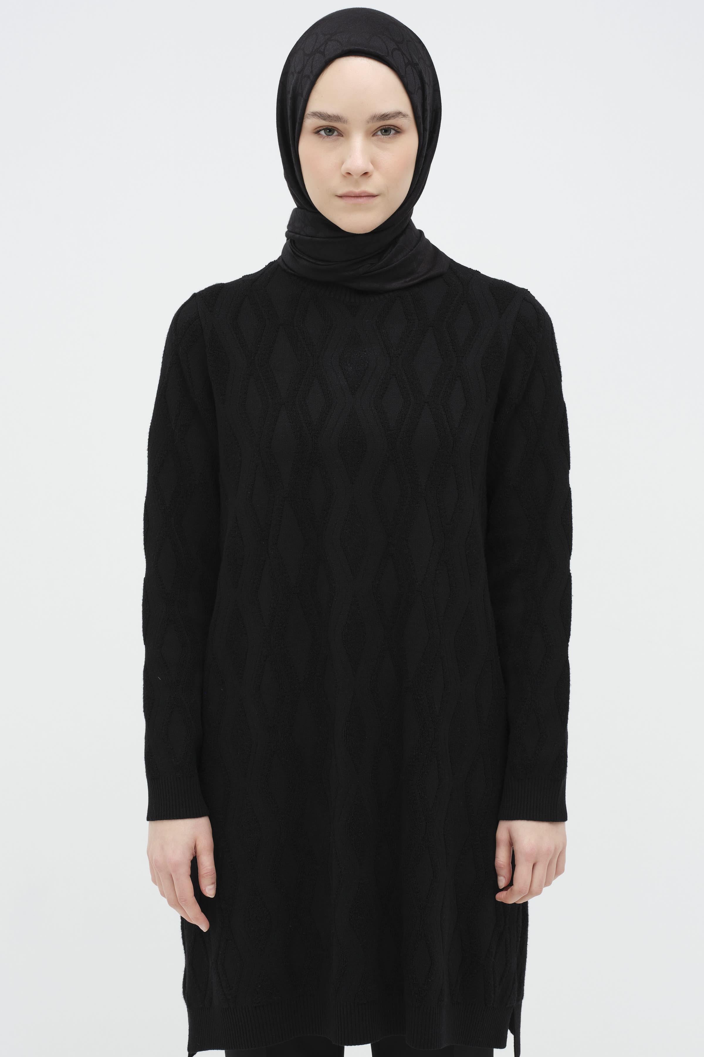 Baklava Desenli Triko Tunik - Siyah TUGBA