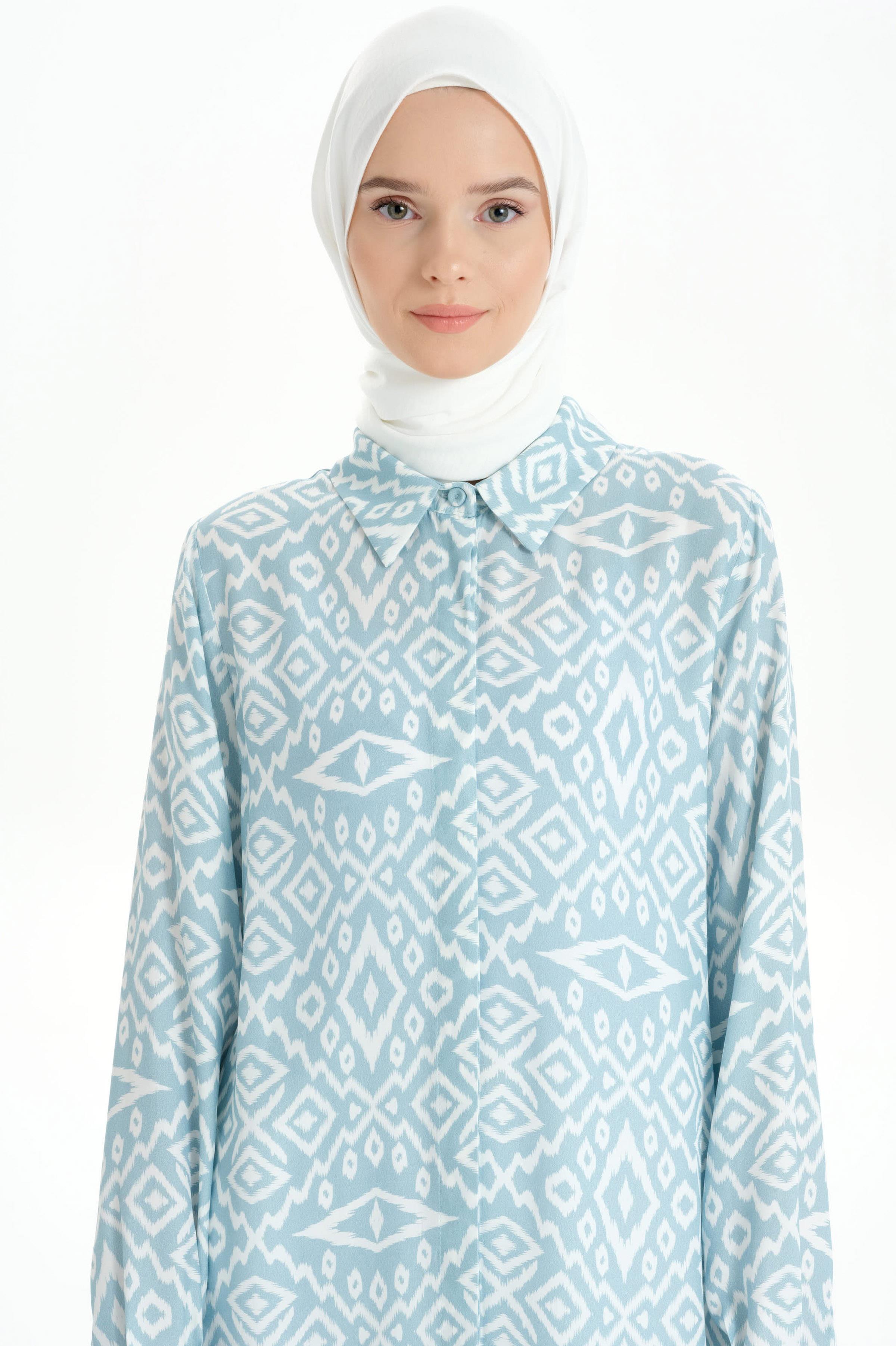 Baklava Desenli Uzun Tunik - Açık Mavi TUGBA