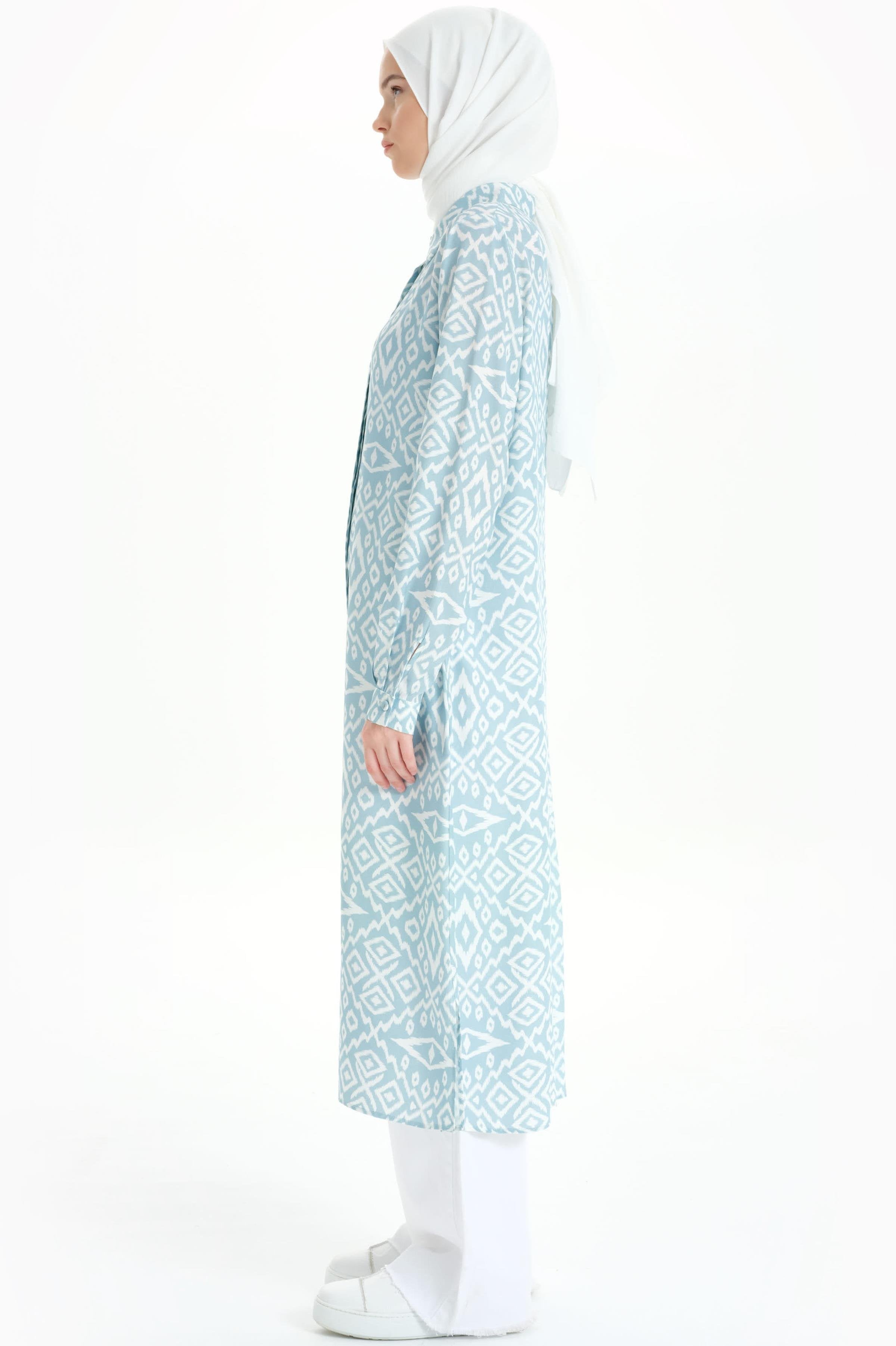 Baklava Desenli Uzun Tunik - Açık Mavi TUGBA