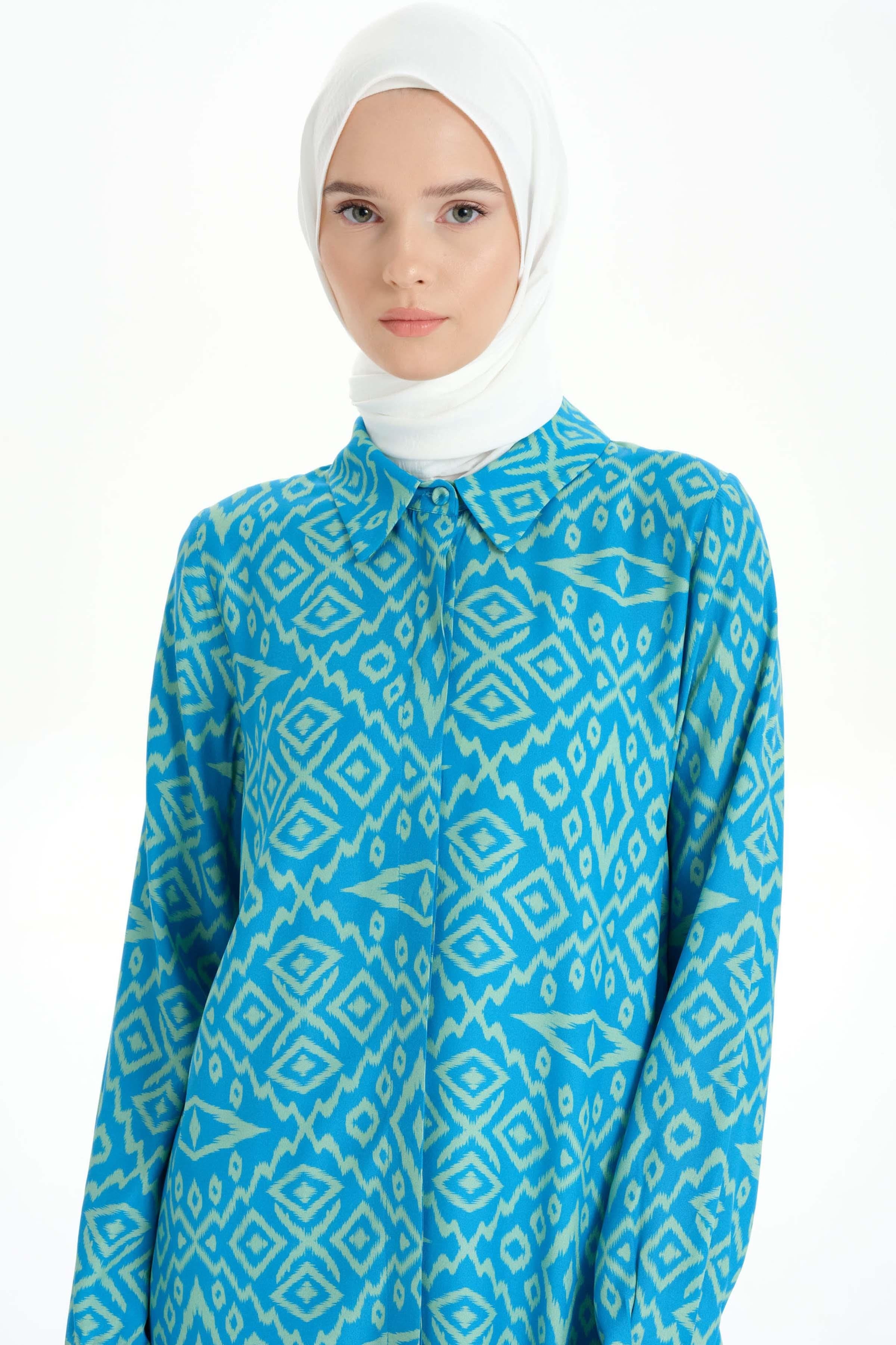 Baklava Desenli Uzun Tunik - Yeşil TUGBA