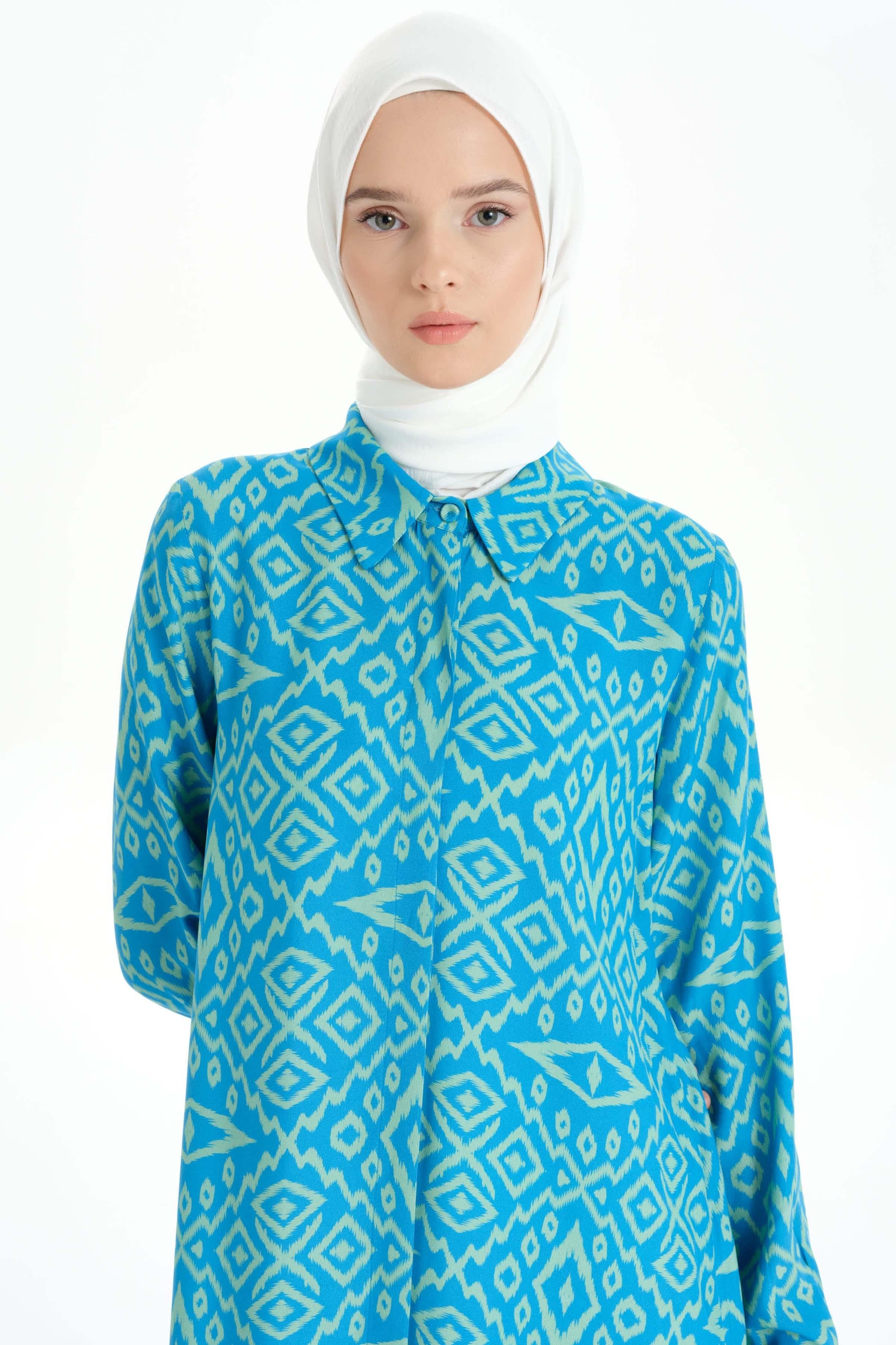 Baklava Desenli Uzun Tunik - Yeşil TUGBA